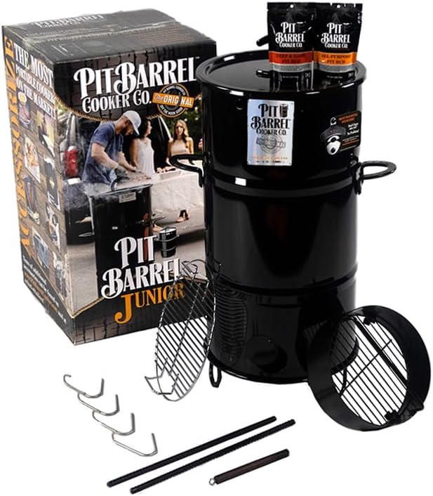 Pit Barrel Cooker Junior Package – 14 Inch Drum Smoker, Porcelain Coated Steel Drum BBQ Grill
