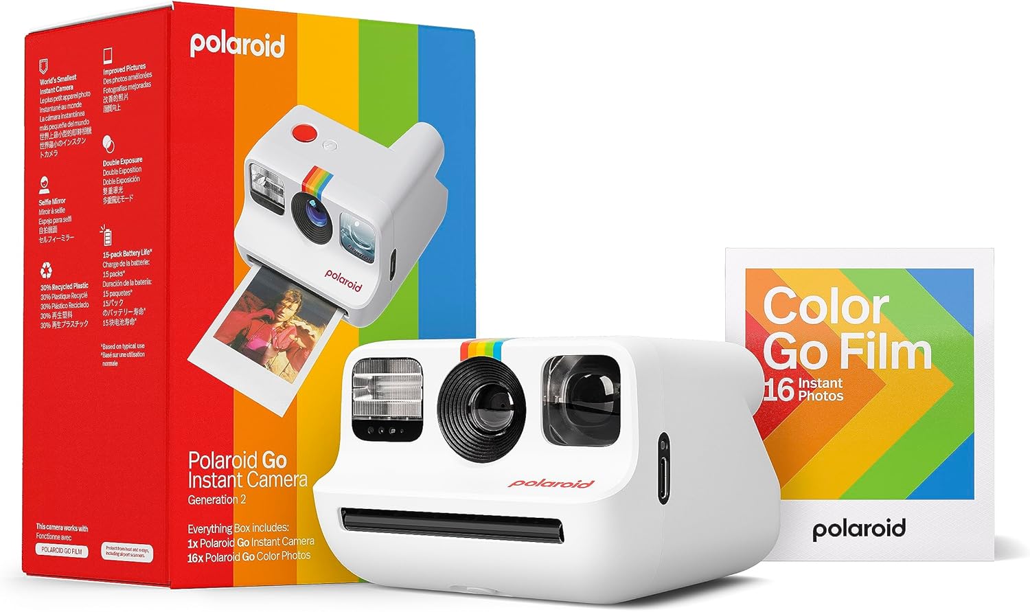 Polaroid Go Generation 2 – Mini Instant Camera + Film Bundle (16 Photos Included) – White (6282)