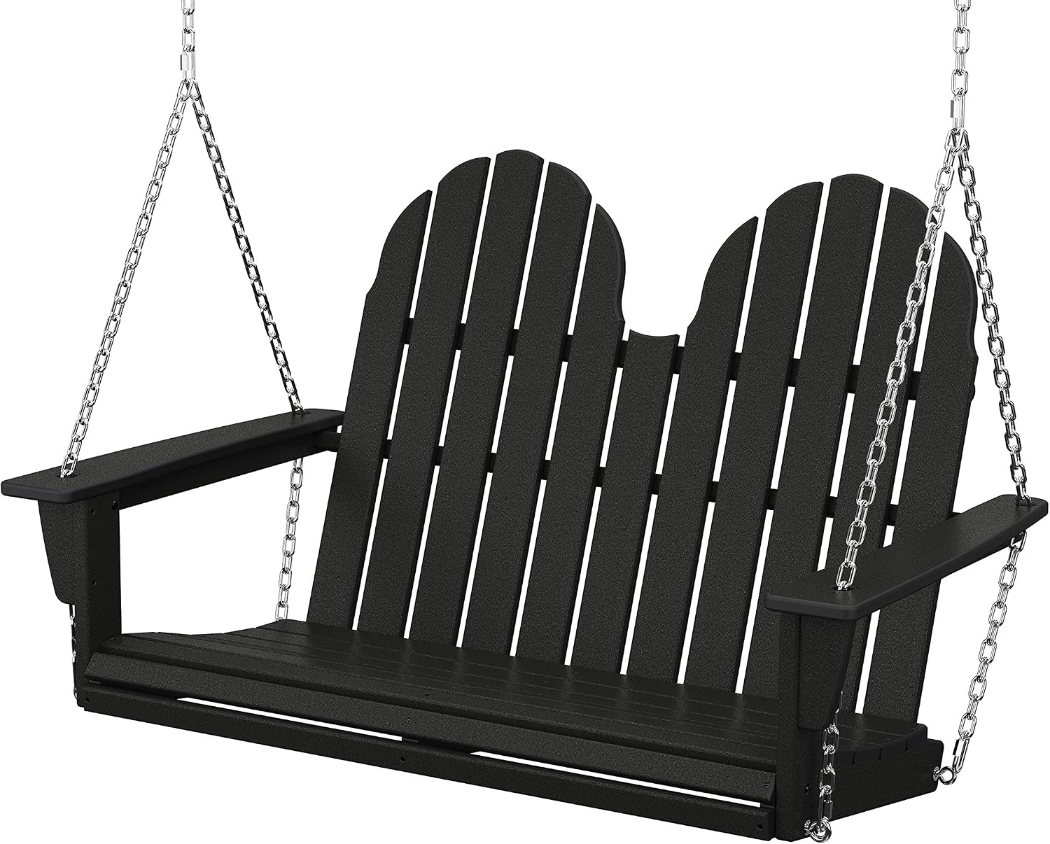 POLYWOOD Vineyard Adirondack Chair Wood Swing – Wooden Porch Swings Outdoor for Two, Black