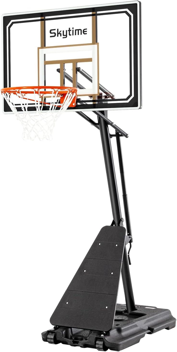 Portable Basketball Hoop with 44” Backboard – 5.3–10ft Crank Adjustable Outdoor Basketball Goal System – Black