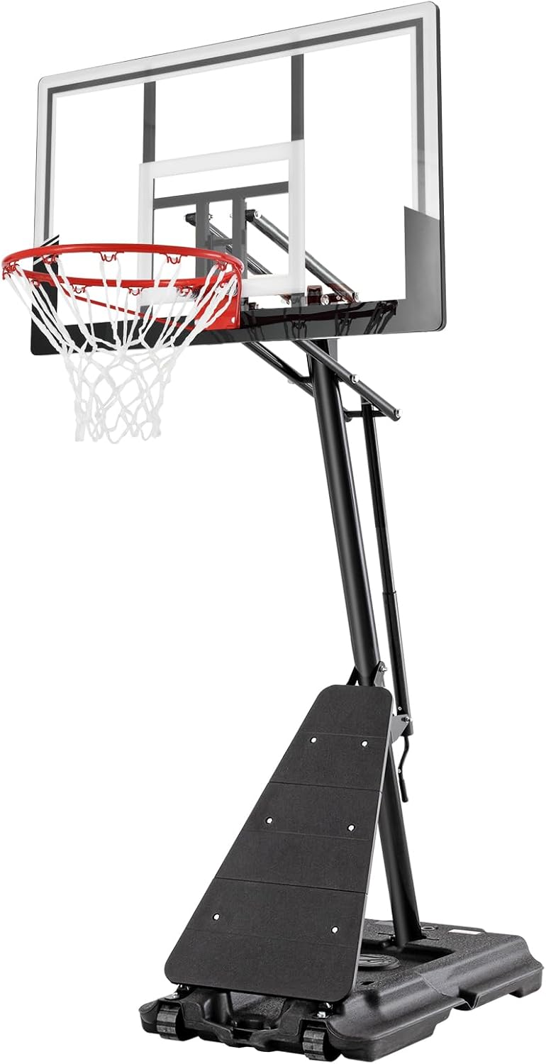 Portable Basketball Hoop with 48” Backboard – 5.3–10ft Crank Adjustable Outdoor Basketball Goal System – White/Black