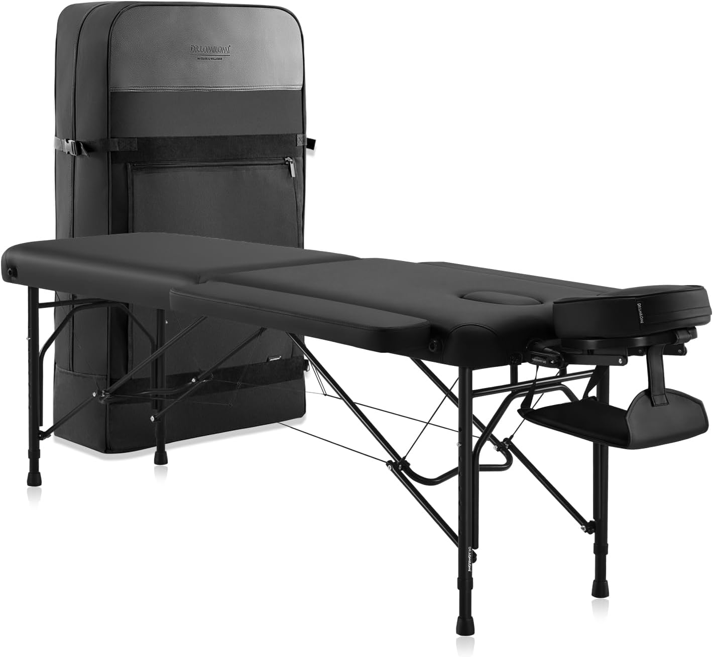 Portable Massage Table, Ultra-Light Travel-Sized Aluminum Foldable Massage Table, Wide Spa Bed Package 302 Halia (Black, with Side Arm Extensions)