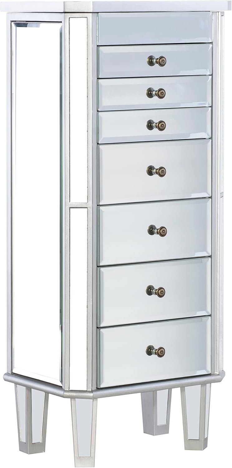 Powell Jewelry Armoire Wood, Silver Mirrored