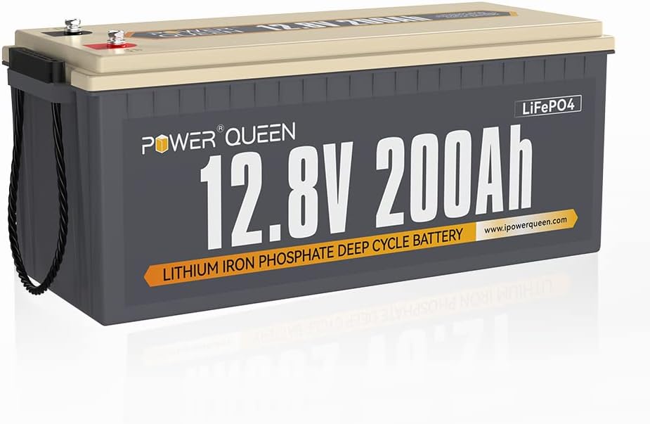 Power Queen 12.8V 200Ah LiFePO4 Battery, Built-in 100A BMS, 2560Wh, Up to 15000 Cycles, 10-Year Lifetime, Solar, RV, Marine, Off-Grid