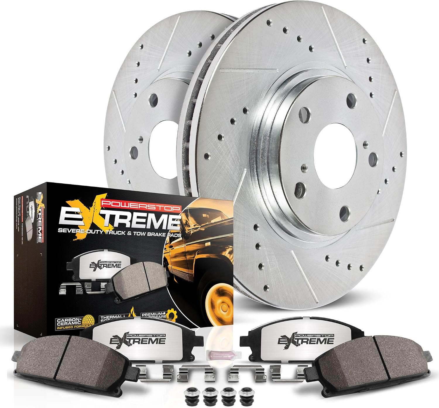 Power Stop K2952-36 Front Z36 Truck & Tow Brake Kit Brake Pads and Drilled and Slotted Brake Rotors