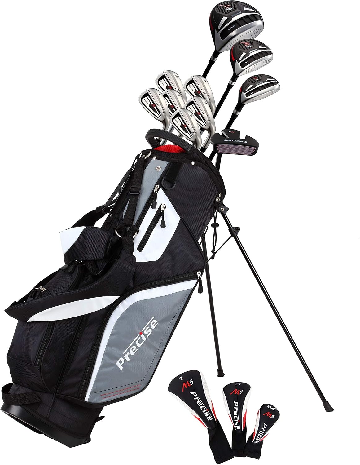 Precise M5 Men’s Complete Golf Set – Driver, Fairway, Hybrid, 5-PW Irons, Putter, Stand Bag, 3 Headcovers Included – Left Hand