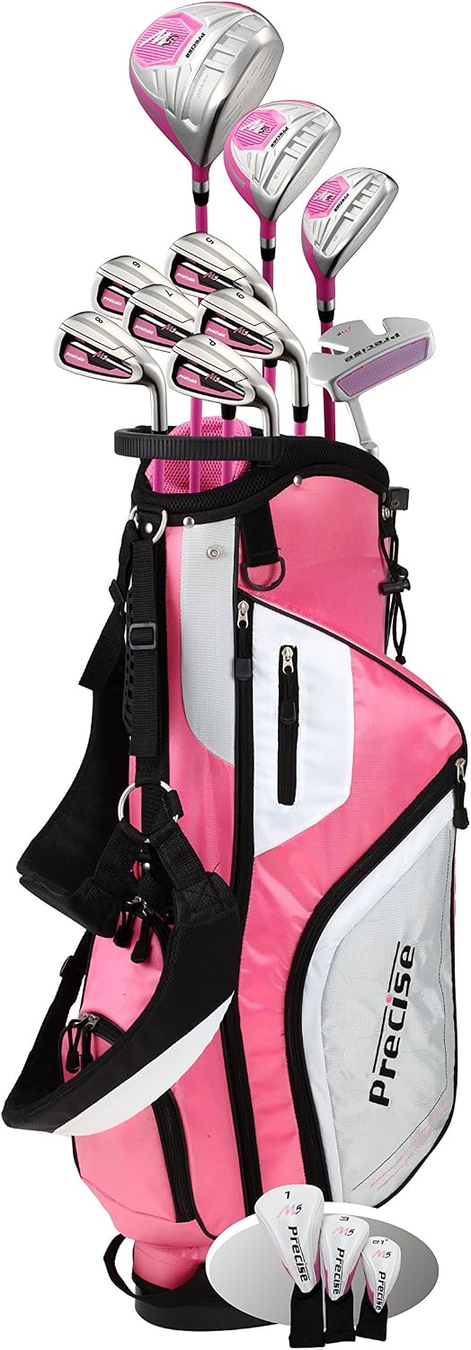 Precise M5 Women’s Golf Club Set – Pink, Titanium Driver, S.S. Fairway & Hybrid, 5–PW Irons, Putter, Bag & 3 Headcovers, Right Hand, Regular