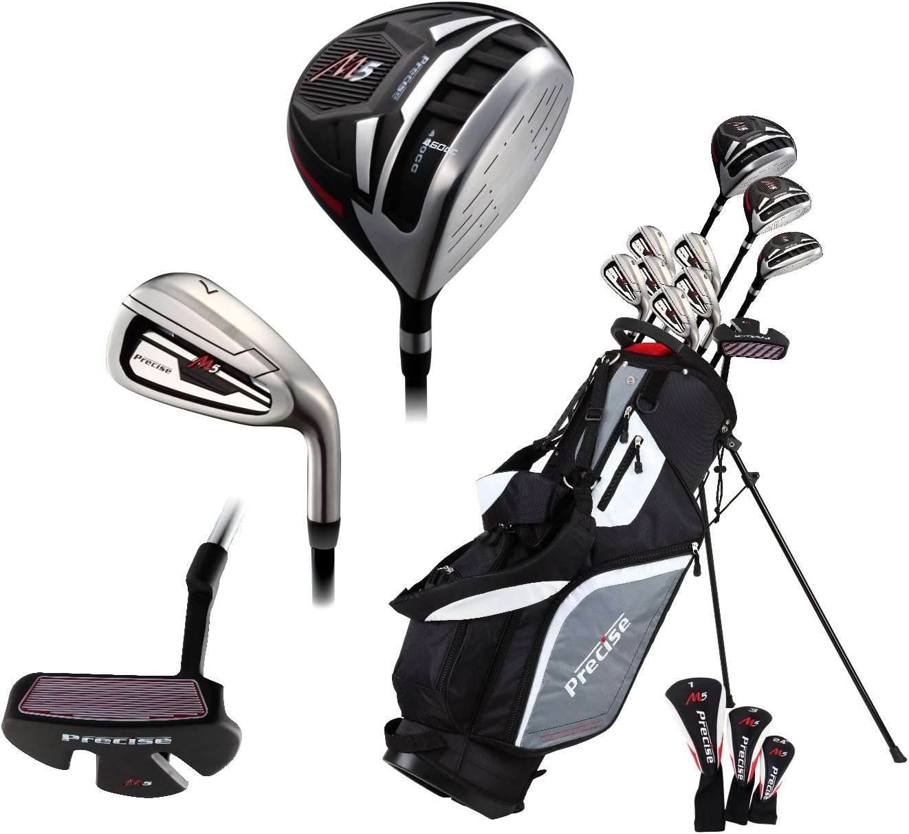 Precise Men’s 14-Piece Golf Set, Senior-Friendly, Titanium Driver, Hybrid, 5–PW Irons, Putter & Stand Bag, All Graphite, Regular Size – Left Handed