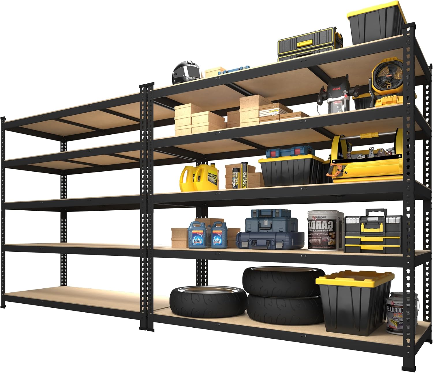 PrimeZone 5-Tier Metal Shelving Unit (2-Pack) – Heavy Duty Adjustable Storage Racks for Garage, Pantry, Kitchen, 48x24x72 in, Black