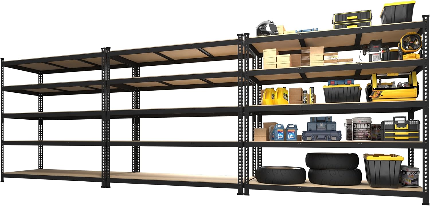 PrimeZone 5-Tier Metal Storage Shelves (3-Pack) – Heavy Duty Adjustable Racks for Garage, Pantry, Kitchen, 48x24x72 in, Black