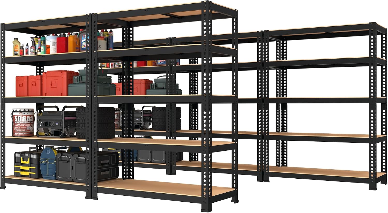 PrimeZone 5-Tier Metal Storage Shelves (5-Pack) – Heavy Duty Adjustable Racks for Garage, Pantry, 35.5×15.75×71 in, Black