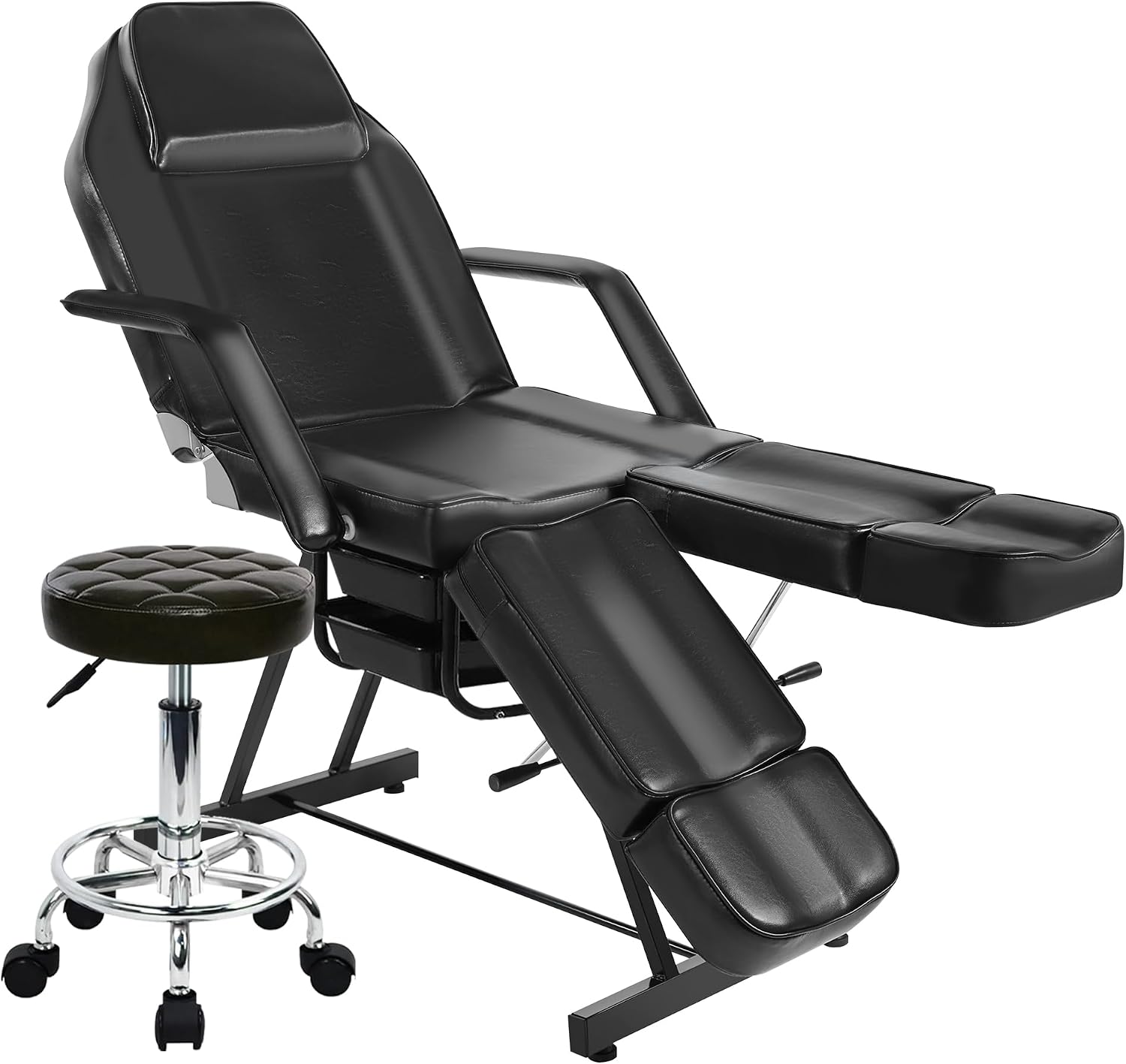 Professional Facial Bed & Tattoo Chair – Adjustable Split-Leg Table w/ Hydraulic Stool for Spa, Esthetician, Lash & Waxing