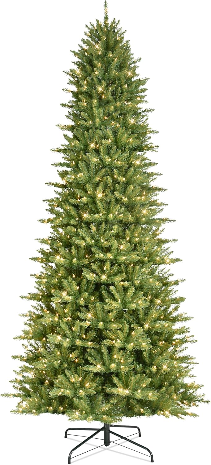 Puleo International 10ft Pre-Lit Slim Fraser Christmas Tree with 800 Clear Lights, 2093 Realistic Dense Branch Tips