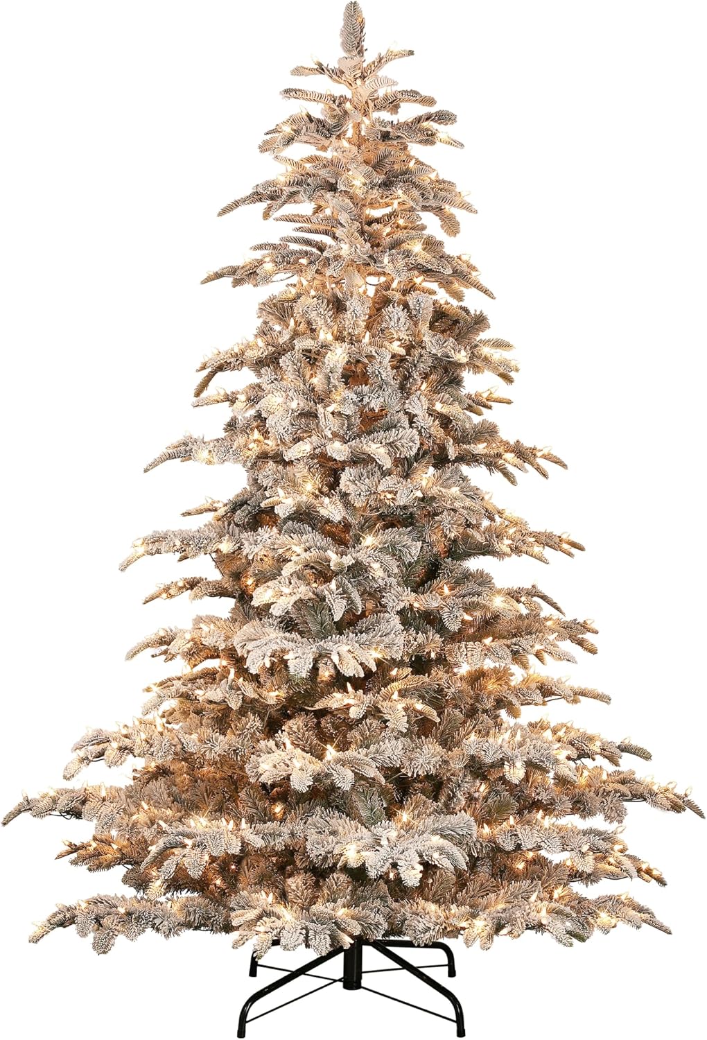 Puleo International 7.5ft Pre-Lit Flocked Aspen Fir Artificial Christmas Tree with 700 Clear Lights, 1319 Realistic Dense Branch Tips