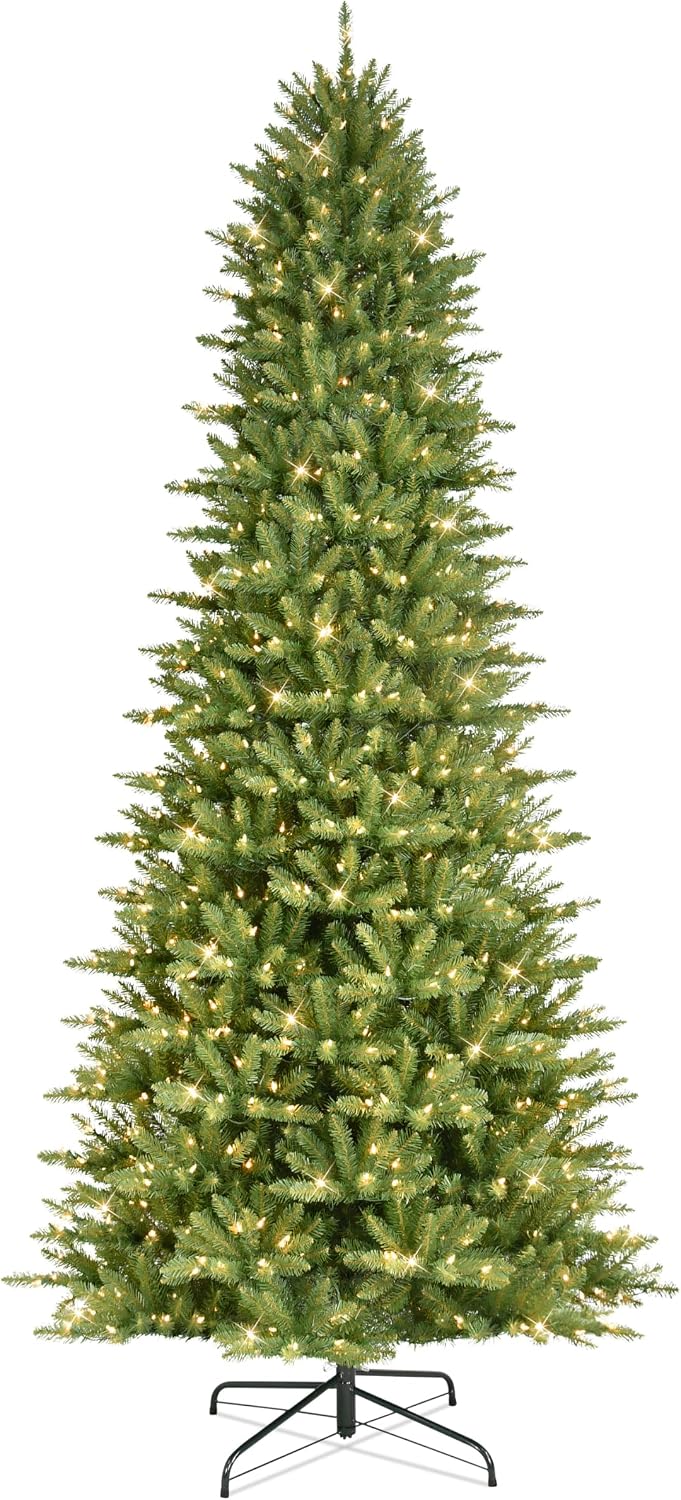 Puleo International 9ft Pre-Lit Slim Fraser Christmas Tree with 800 Clear Lights, 2093 Realistic Dense Branch Tips