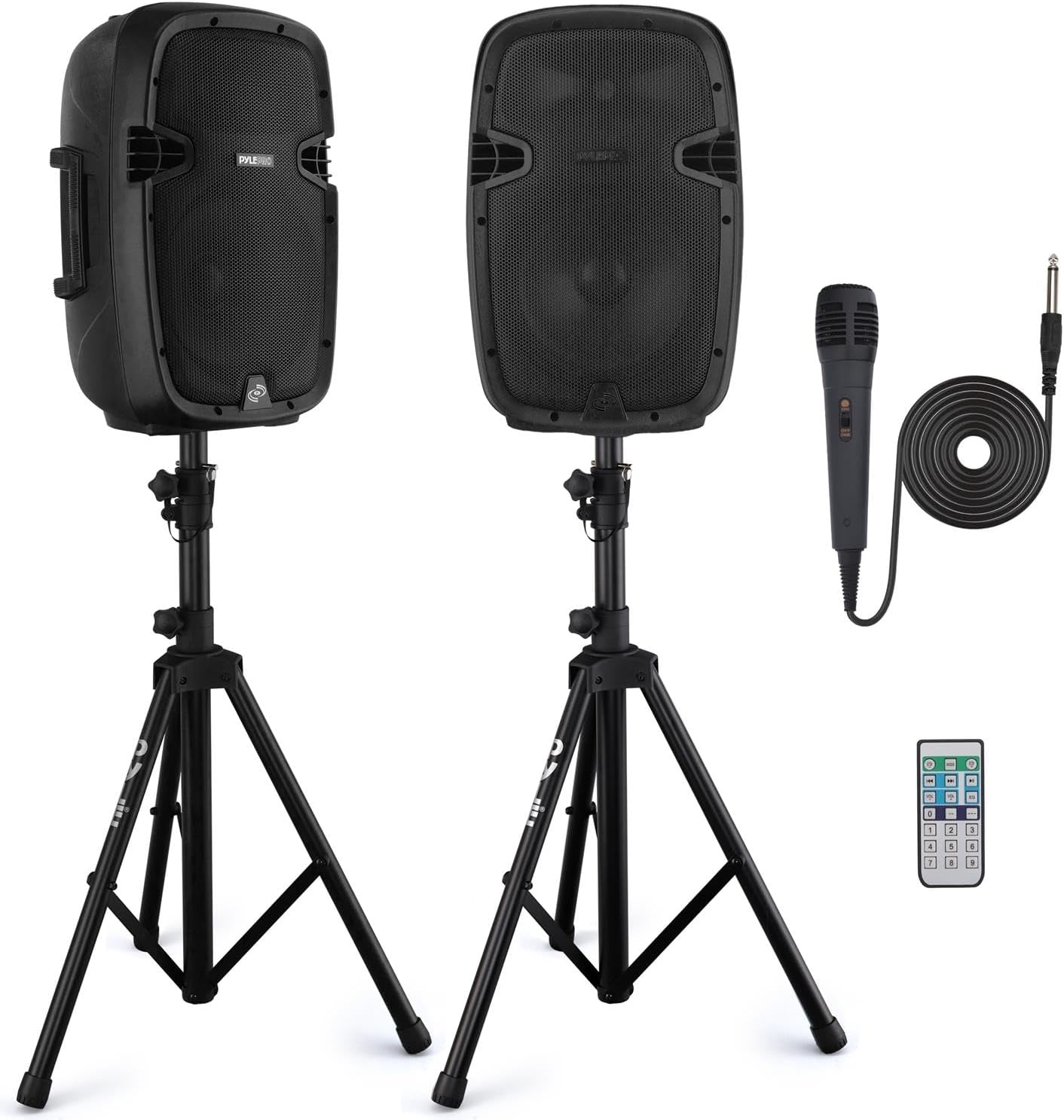 Pyle 1000W Wireless Portable PA System – Bluetooth Active/Passive Speakers with USB/SD/AUX, Stands, Mic & Remote – PPHP1049KT