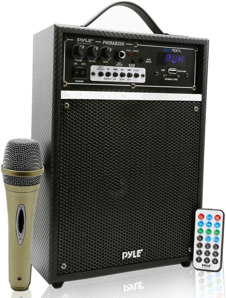 Pyle 300 Watt Wireless Bluetooth Portable PA Speaker 6.5 inch Subwoofer Sound System w USB SD Card Reader, Rechargeable Battery, Wired Microphone