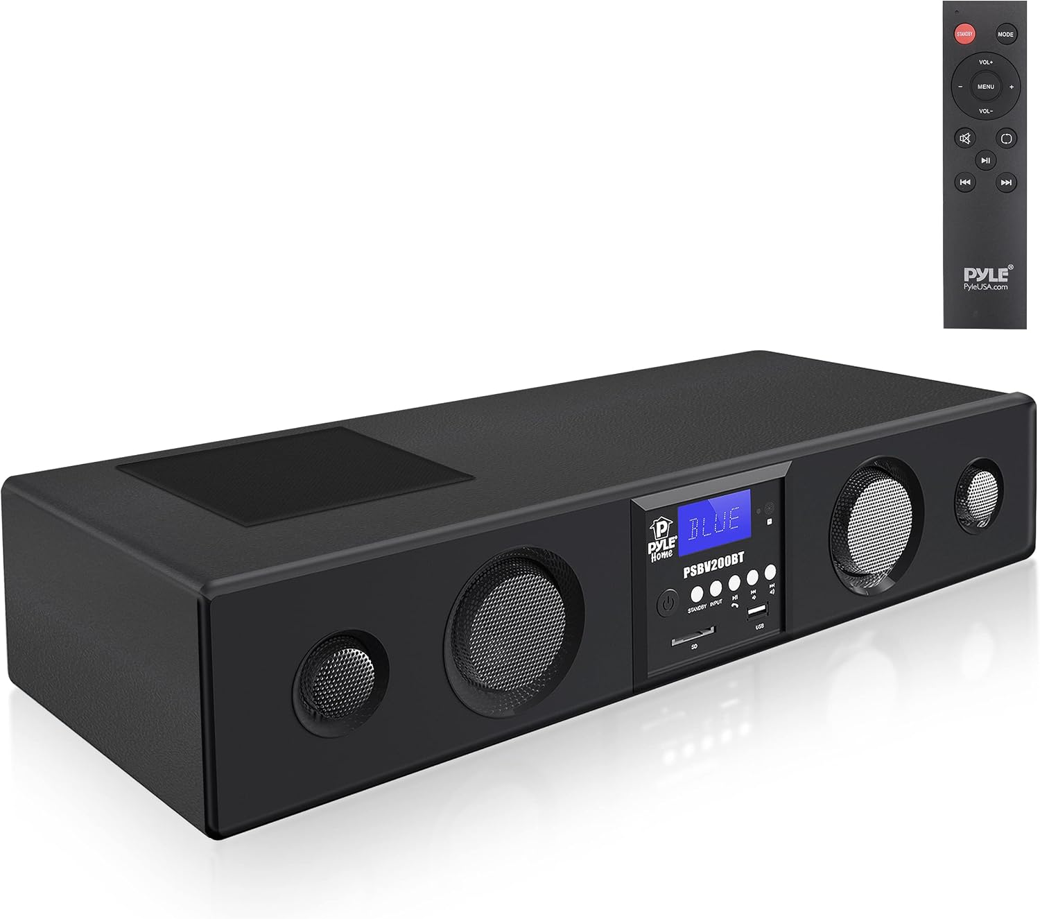 Pyle 3D Surround Bluetooth Soundbar – Sound System Bass Speakers Compatible to TV, USB, SD, FM Radio with 3.5mm AUX Input Remote Control – Black