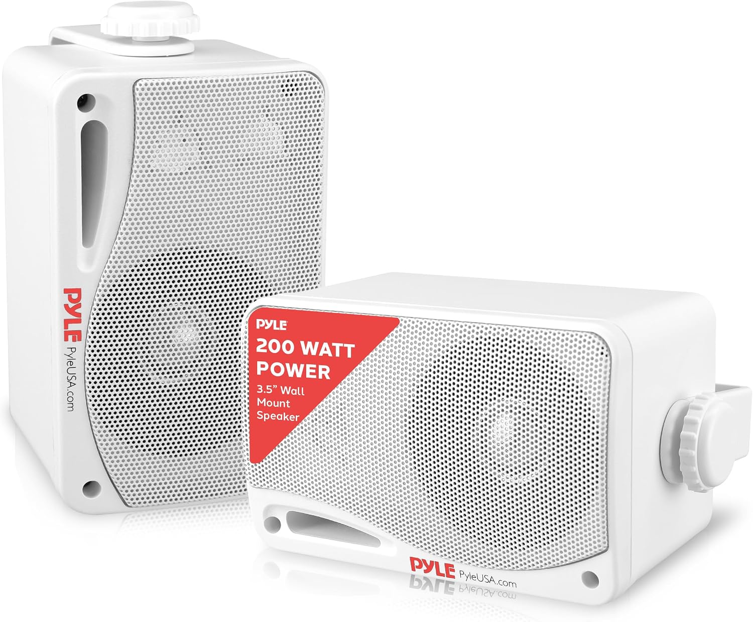 Pyle Outdoor Waterproof Wireless Bluetooth Speaker – 3.5 Inch Pair 3-way Active Passive Weatherproof Wall, Ceiling Mount Dual Speakers System (White)