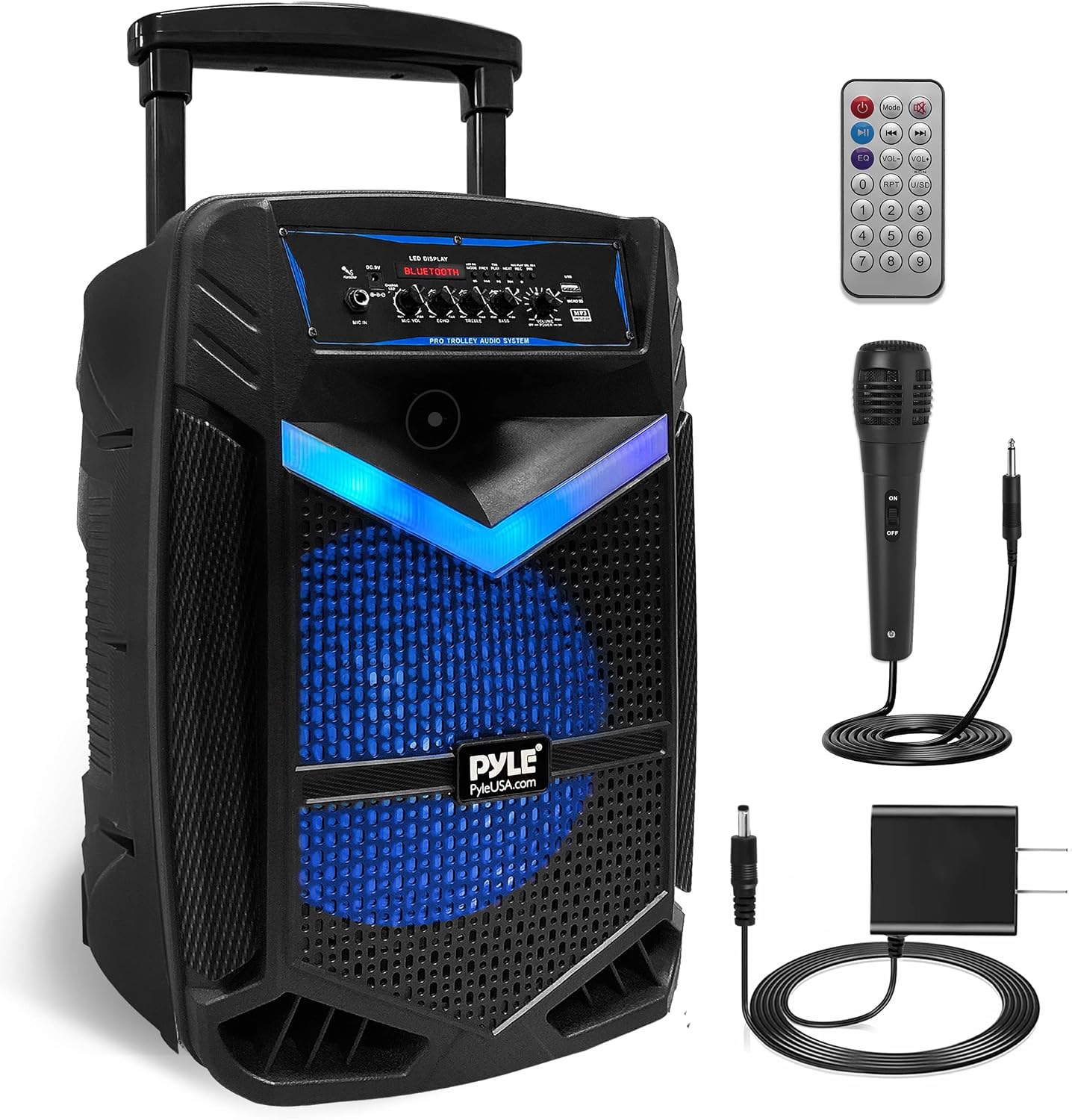 Pyle Portable Bluetooth PA Speaker System 800W – Portable PA System w/ 12” Subwoofer 1” Tweeter, Recording Function, Mic In Party Lights USB/SD Radio