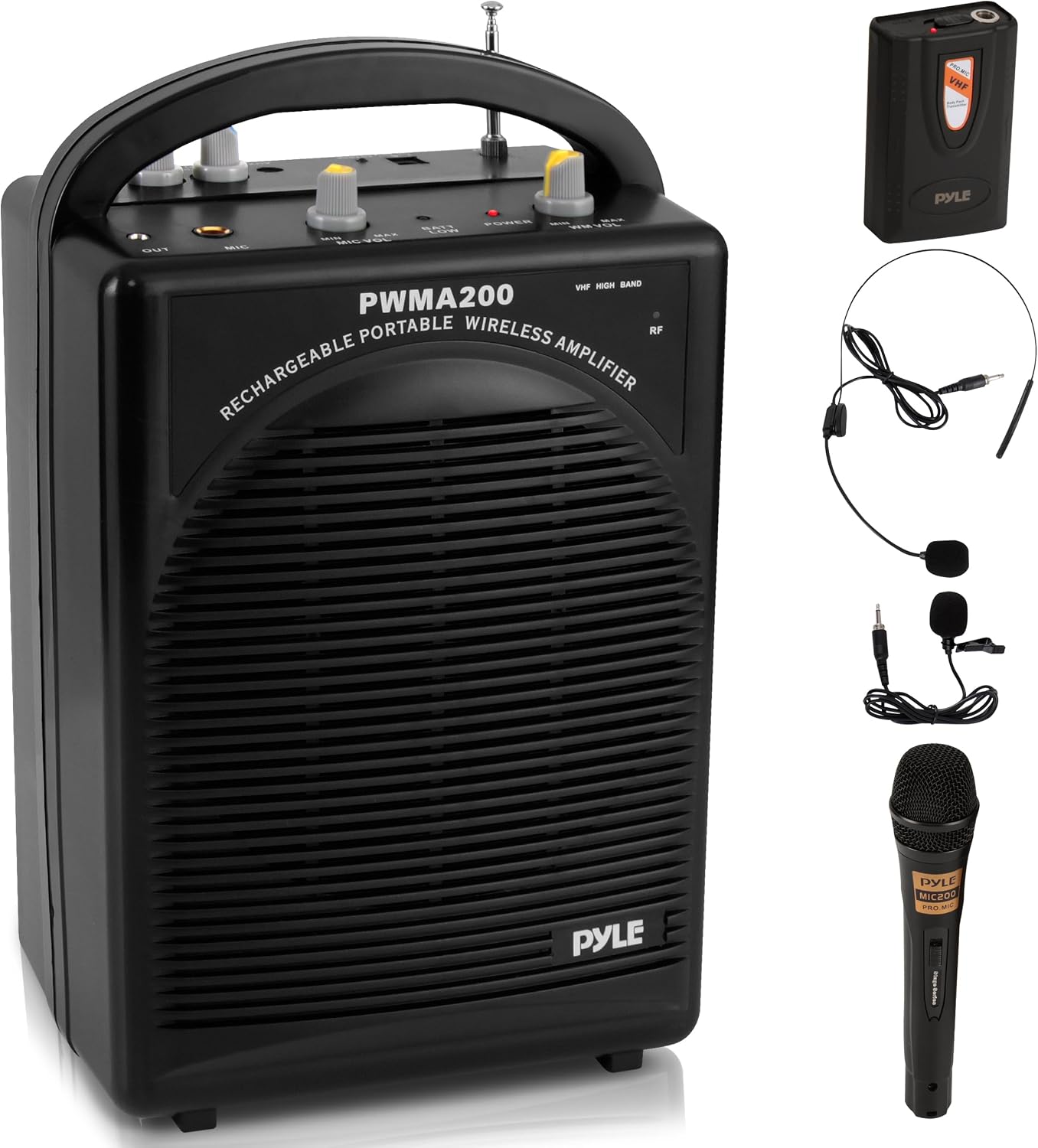 Pyle Portable PA Speaker & Microphone System – FM Stereo Radio, Built-in Rechargeable Battery, Aux & Microphone Inputs – Black