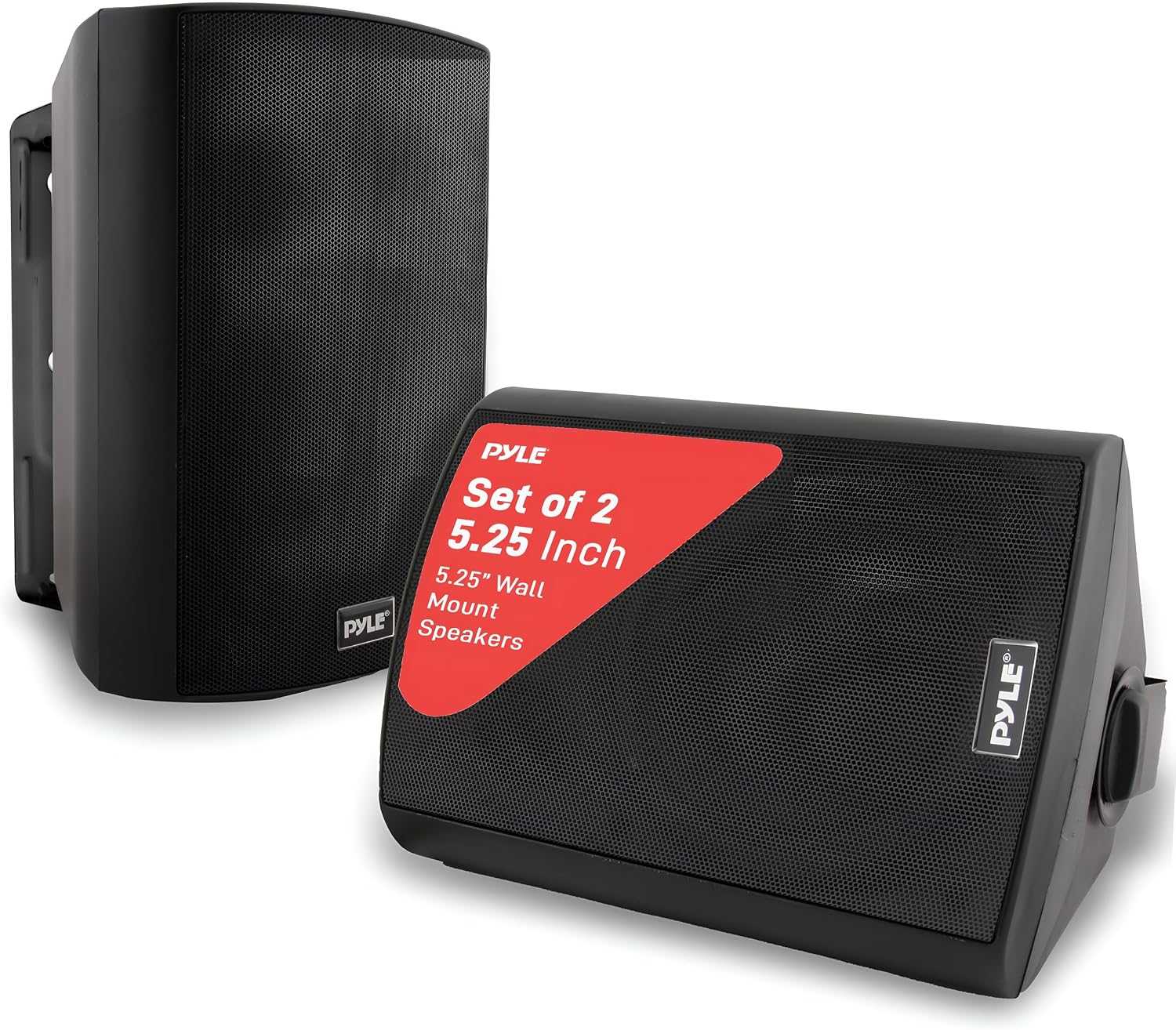 Pyle Waterproof Wall Mount Speaker System – 5.25 Inch Active + Passive Pair Wireless Bluetooth Compatible, Stereo Sound Set with AUX IN (Black)