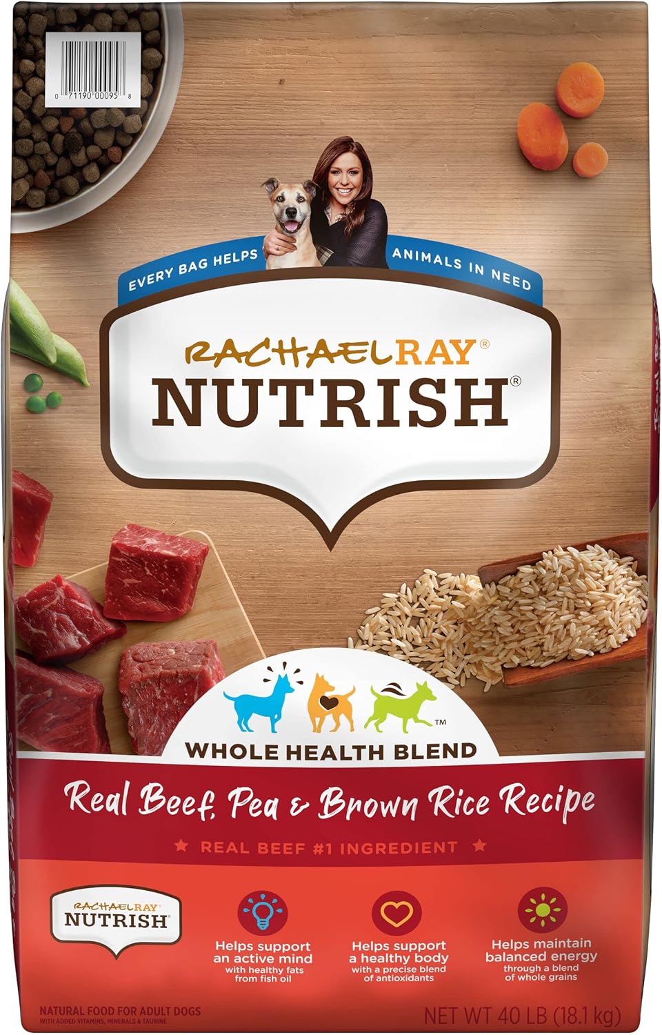 Rachael Ray Nutrish Natural Real Beef, Pea & Brown Rice Recipe Dry Dog Food, 40 lbs.