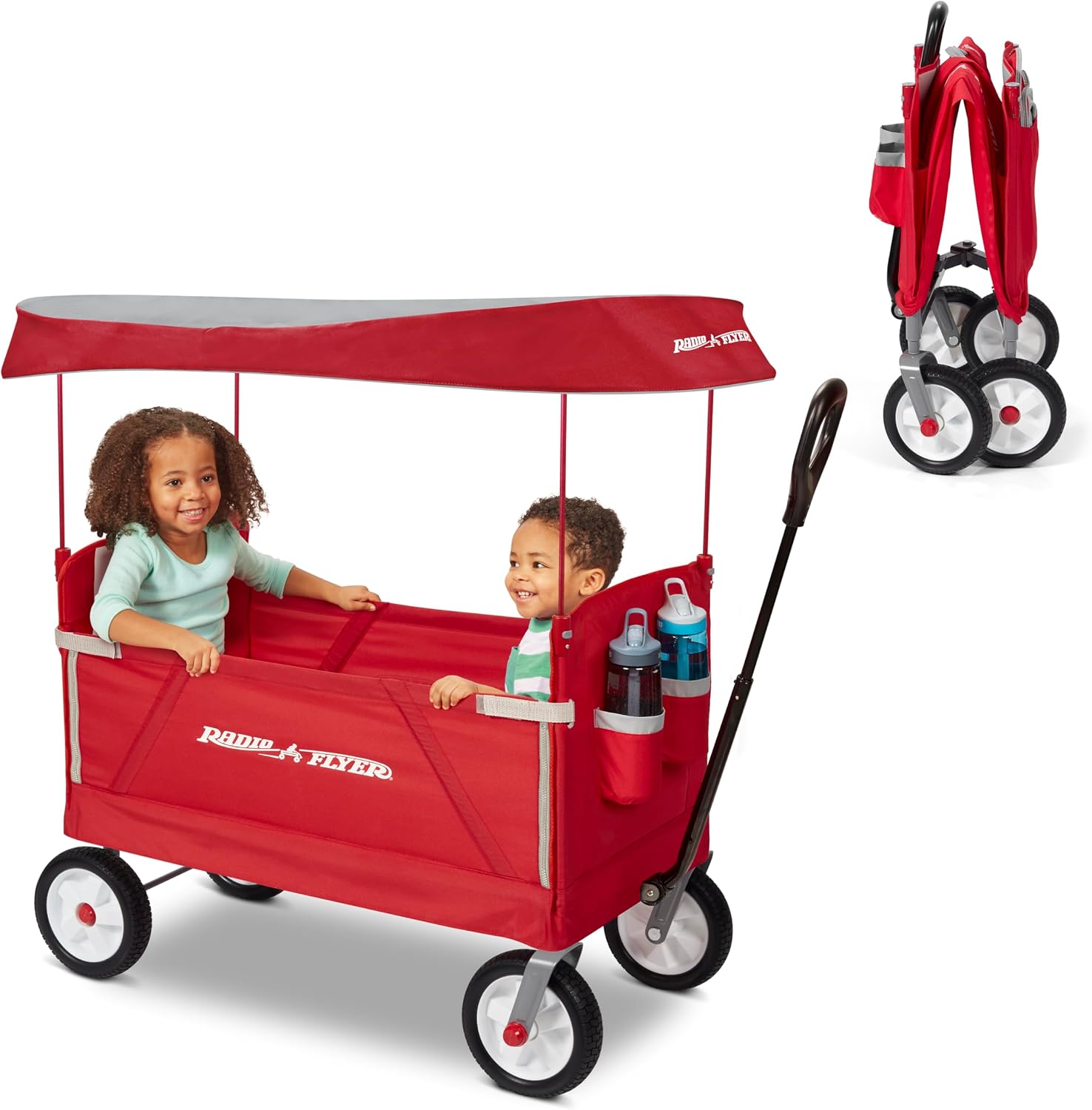 Radio Flyer 3-in-1 Off-Road EZ Fold Wagon with Canopy, Red, Foldable, for Ages 1.5+ Years – Stroller Wagon for Kids, Baby Stroller