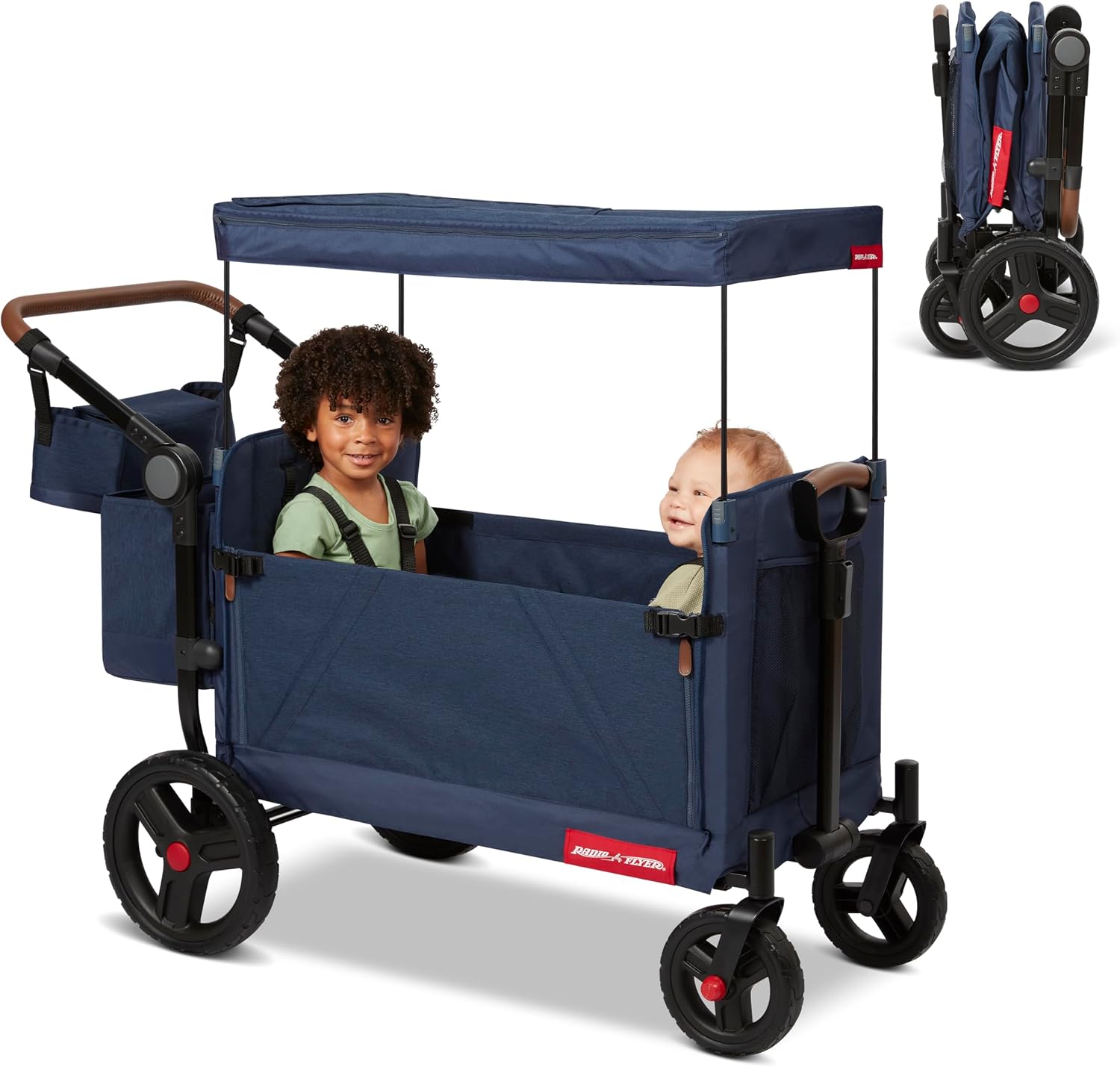 Radio Flyer Foldable Wagon, Baby Stroller, Rolling Cart, Outdoor Play Beach Cart, Outside Toys, Blue