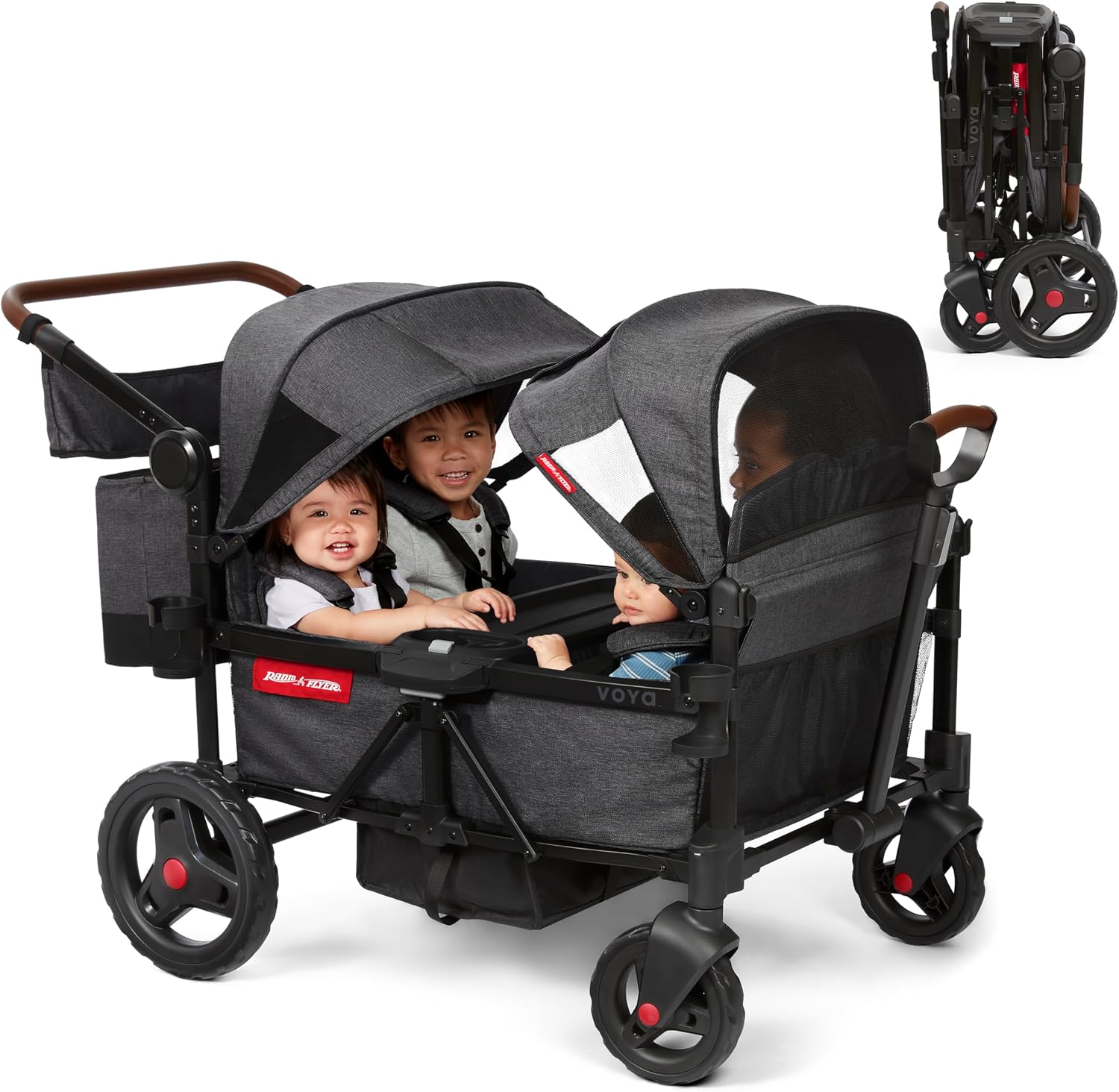Radio Flyer Voya Quad Stroller Wagon, Gray, for Ages 6+ Months, Baby Stroller, Wagon for Kids, Outside Toys for Toddlers 1-3