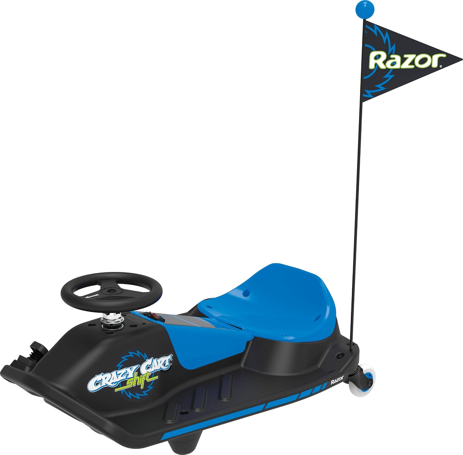 Razor Crazy Cart Shift Electric Go Kart for Kids 6+ – 12V Drift System, High/Low Speed Switch, Up to 120 lbs, Black/Blue
