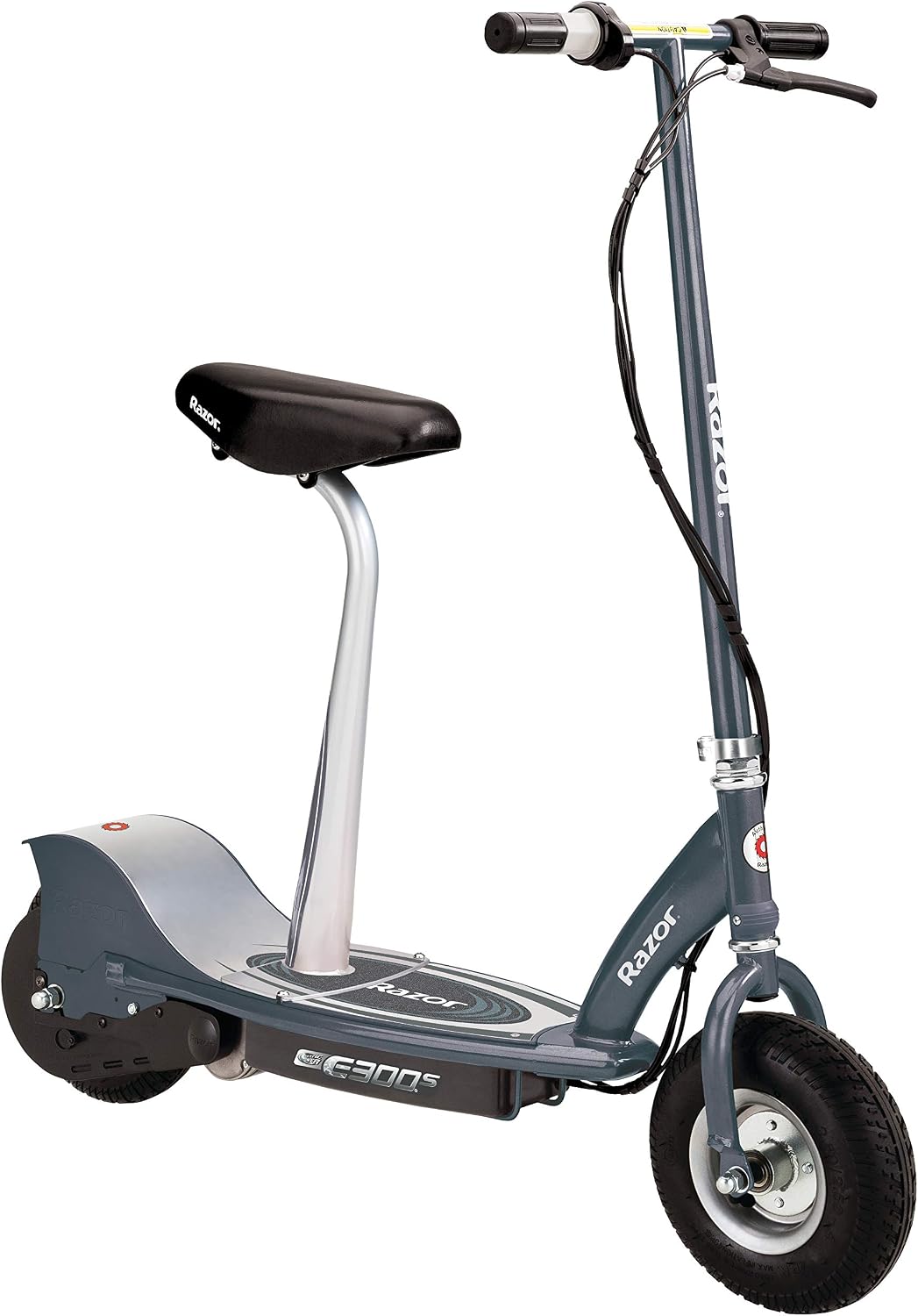 Razor E300S Seated Electric Scooter for Kids 13+ – 15MPH, 40 Min Ride Time, 9” Pneumatic Tires, Removable Seat, Max 220 lbs, Matte Grey