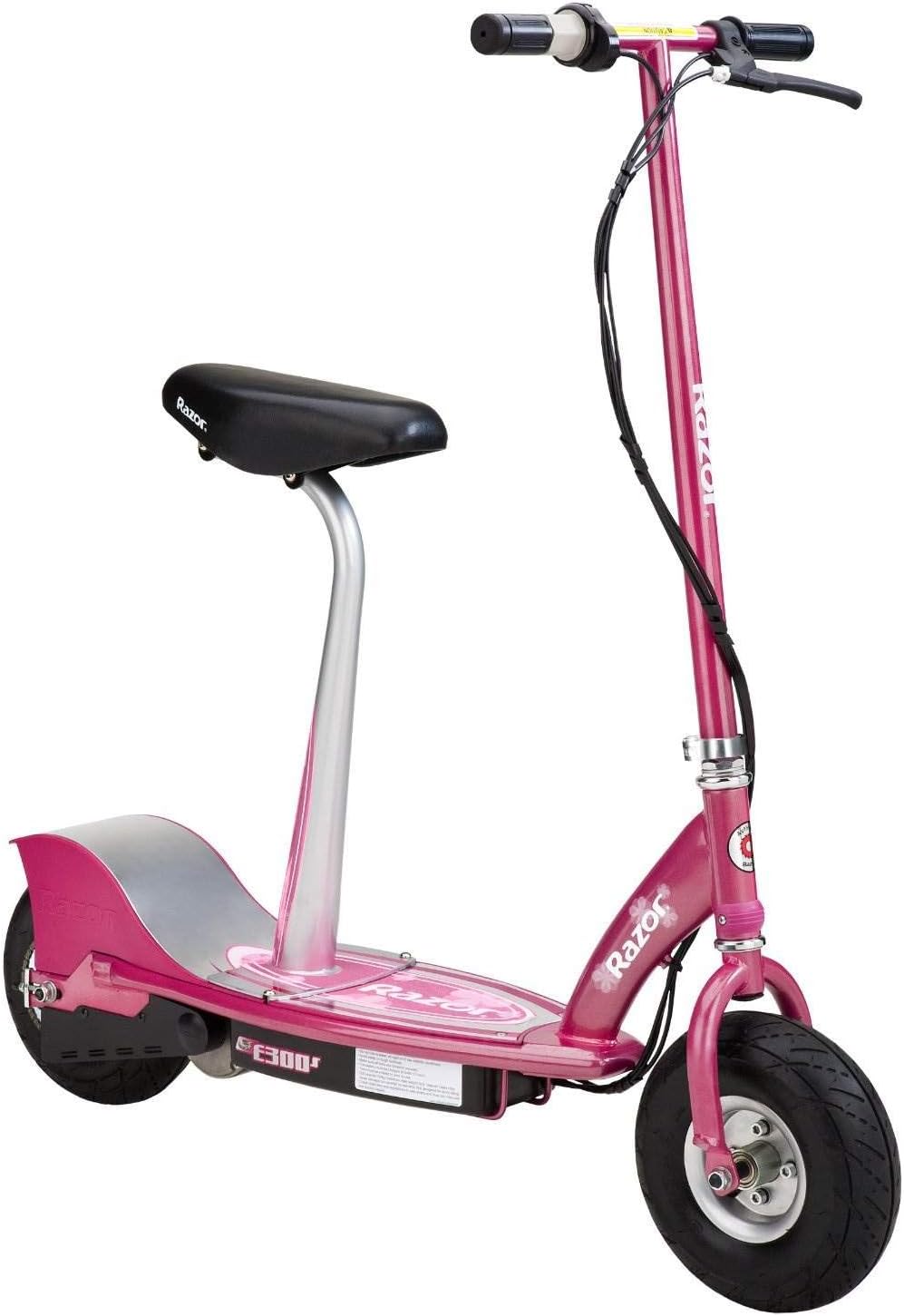 Razor E300S Seated Electric Scooter for Kids 13+ – 15MPH, 40 Min Ride Time, 9” Pneumatic Tires, Removable Seat, Max 220 lbs, Sweet Pea