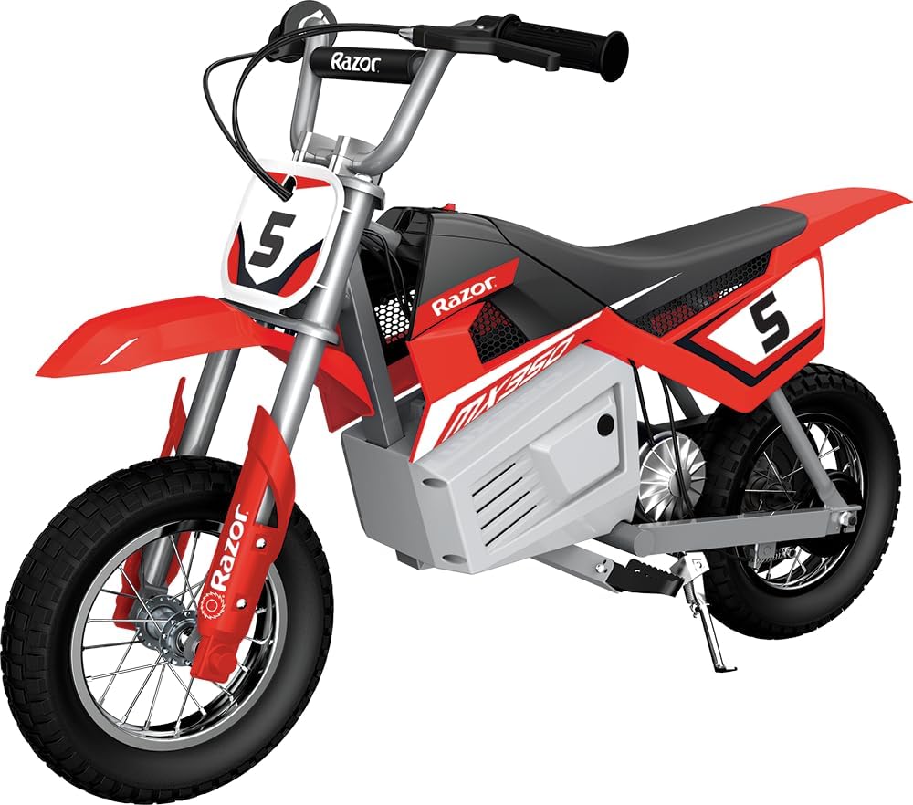Razor MX350 Dirt Rocket Electric Bike for Kids 8+ – 24V, 14MPH, 30 Min Ride, 140 lb Max, Twist Throttle, 12” Tires, Red
