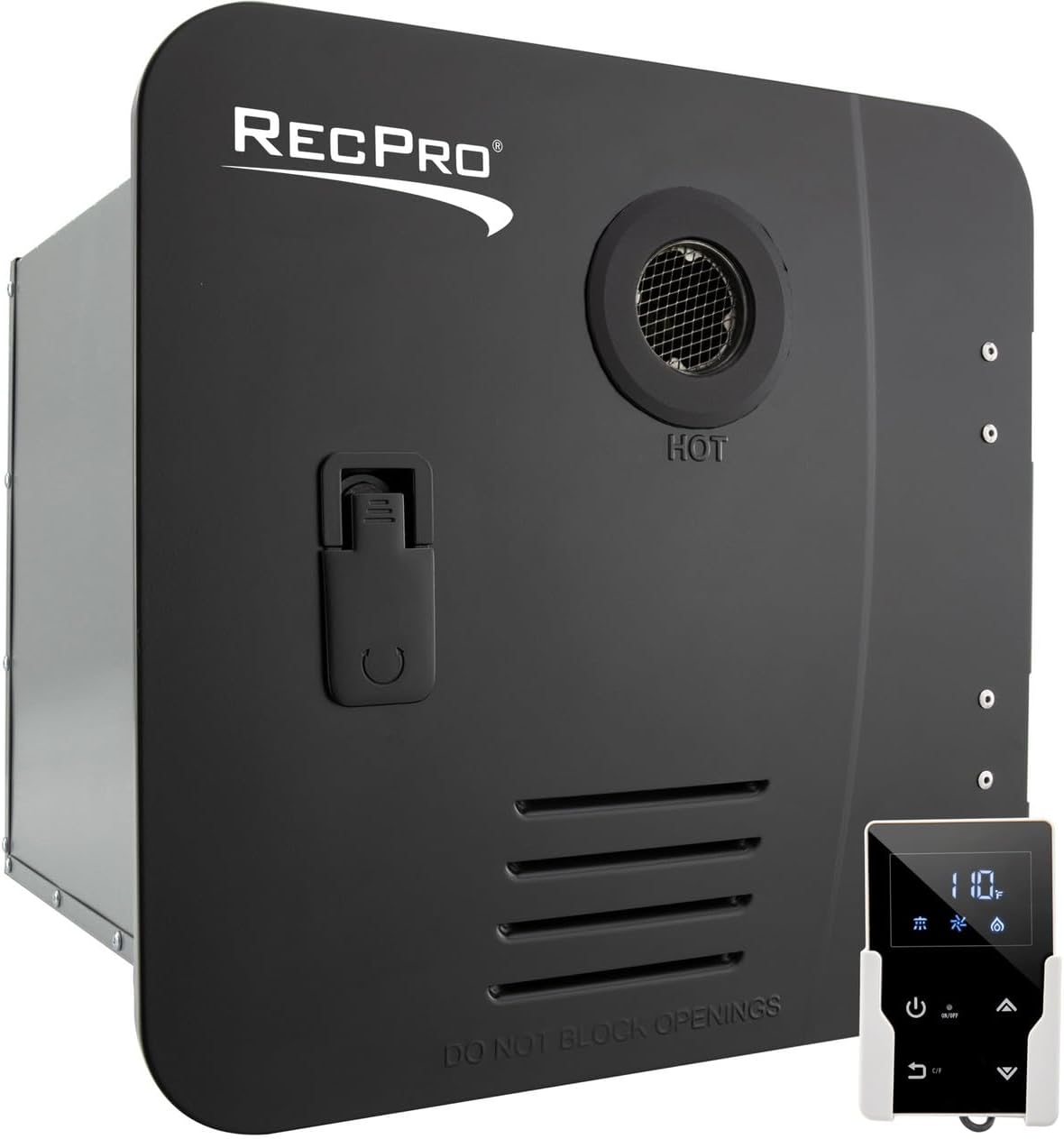 RecPro RV Tankless Water Heater | On Demand Hot | 42,000 BTU | Gas Water Heater | Remote Control Included (15″ x 15″ Door Size, Black)