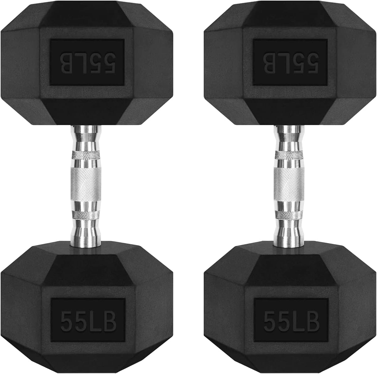 RitFit 2 X 55 LBS Rubber Encased Hex Dumbbell Sets with Optional Rack for Home Gym, Coated Hand Weights for Strength Training, Workouts