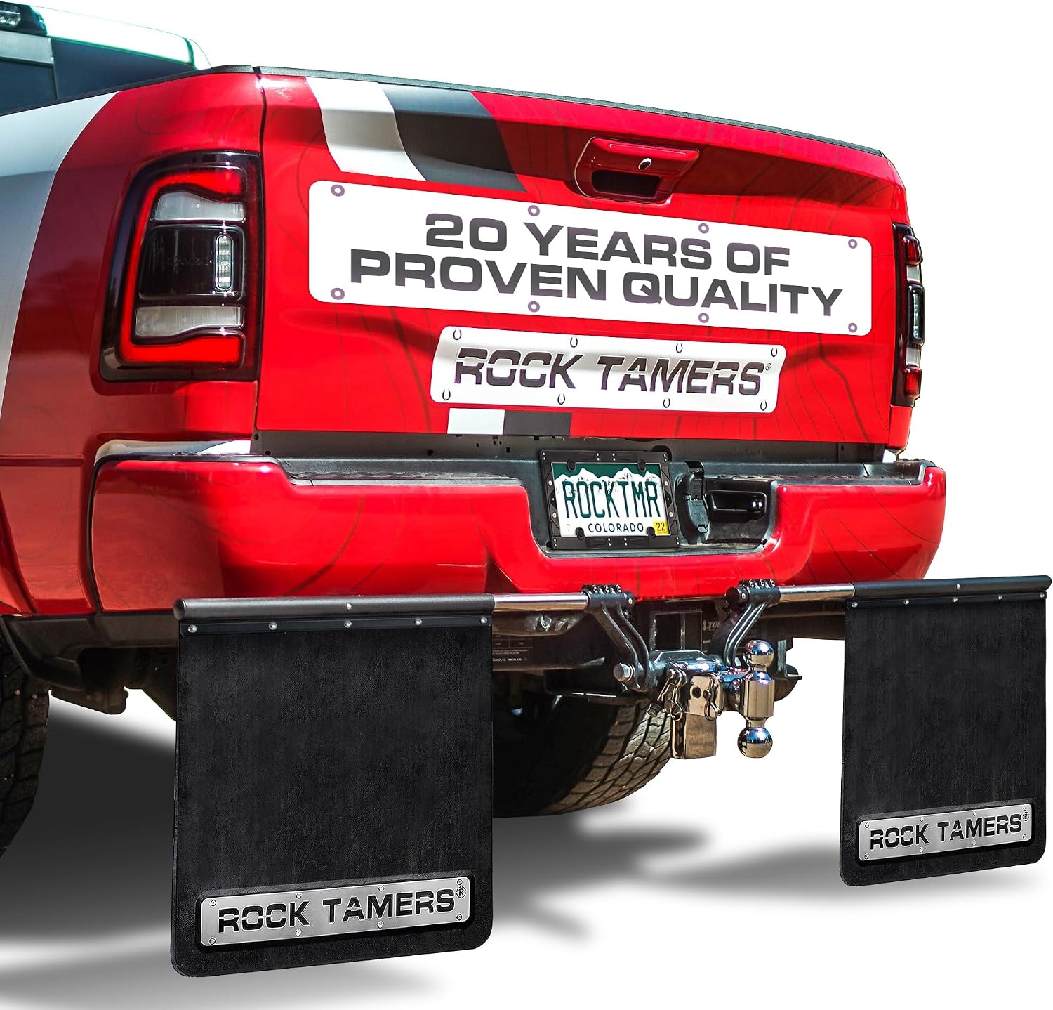 Rock Tamers 00112 Official 3″ Mudflap System, Hitch Mounted, Adjustable & Removable, Black/Stainless Steel, 1 Set