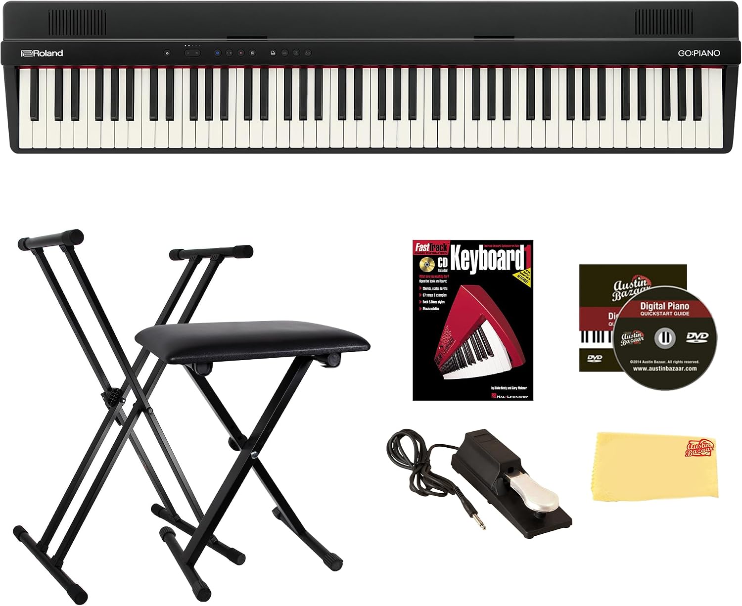 Roland GO-88PX 88-Key Digital Piano Bundle with Stand, Bench, Pedal, Instructional Book, DVD & Cloth