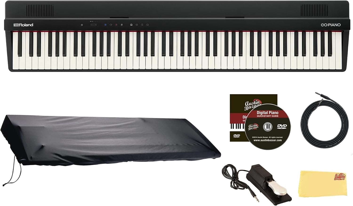 Roland GO-88PX 88-Key Digital Piano Bundle with Sustain Pedal, Cover, Cable, Austin Bazaar Instructional DVD, and Polishing Cloth