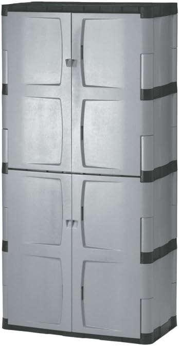 Rubbermaid Lockable 5-Shelf Storage Cabinet – Heavy-Duty 690 lb Capacity for Garage, Tools & Outdoor Use, Gray