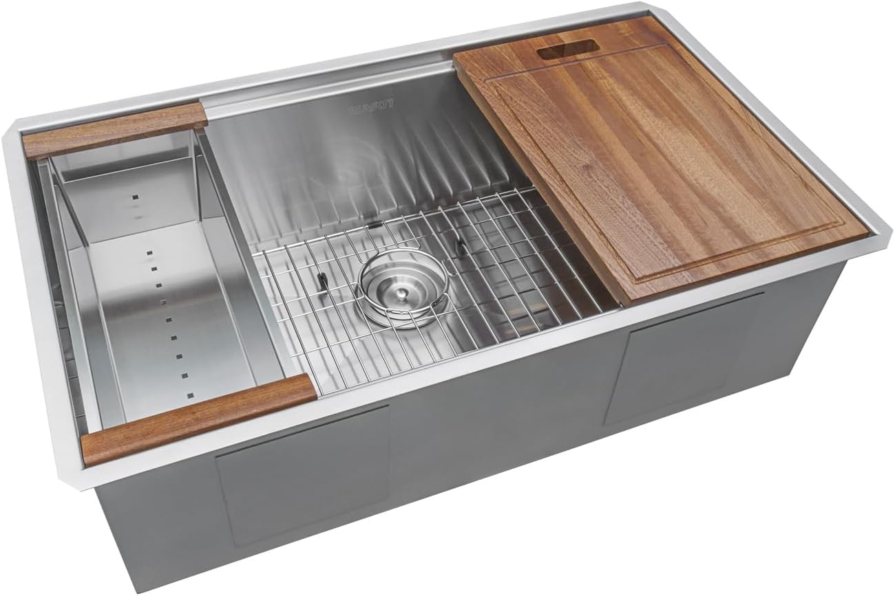 Ruvati 33-inch Workstation Undermount 16 Gauge Stainless Steel Kitchen Sink Single Bowl – RVH8303