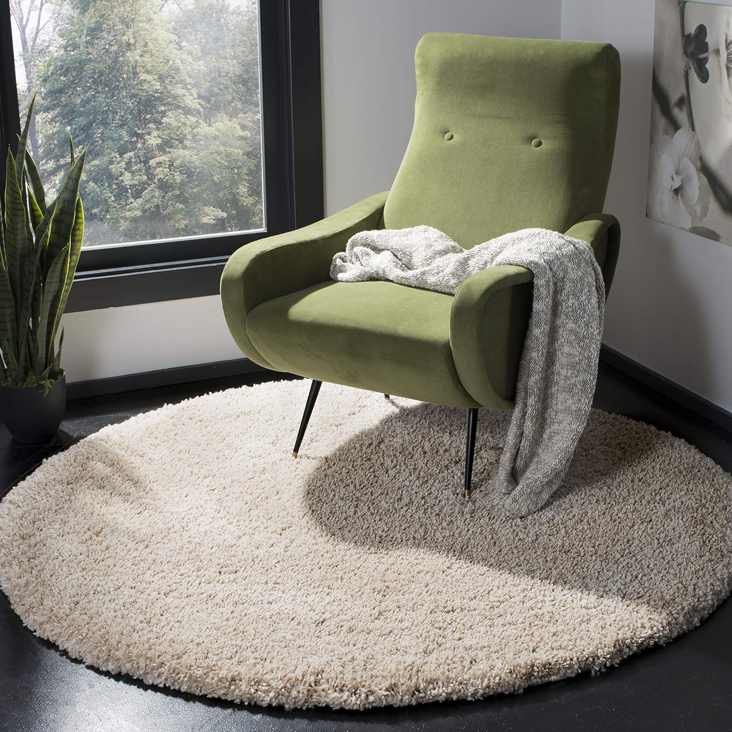 SAFAVIEH California Premium Shag 10′ Round Beige Area Rug – Plush 2″ Thick, Non-Shedding for Living Room, Bedroom, Entryway
