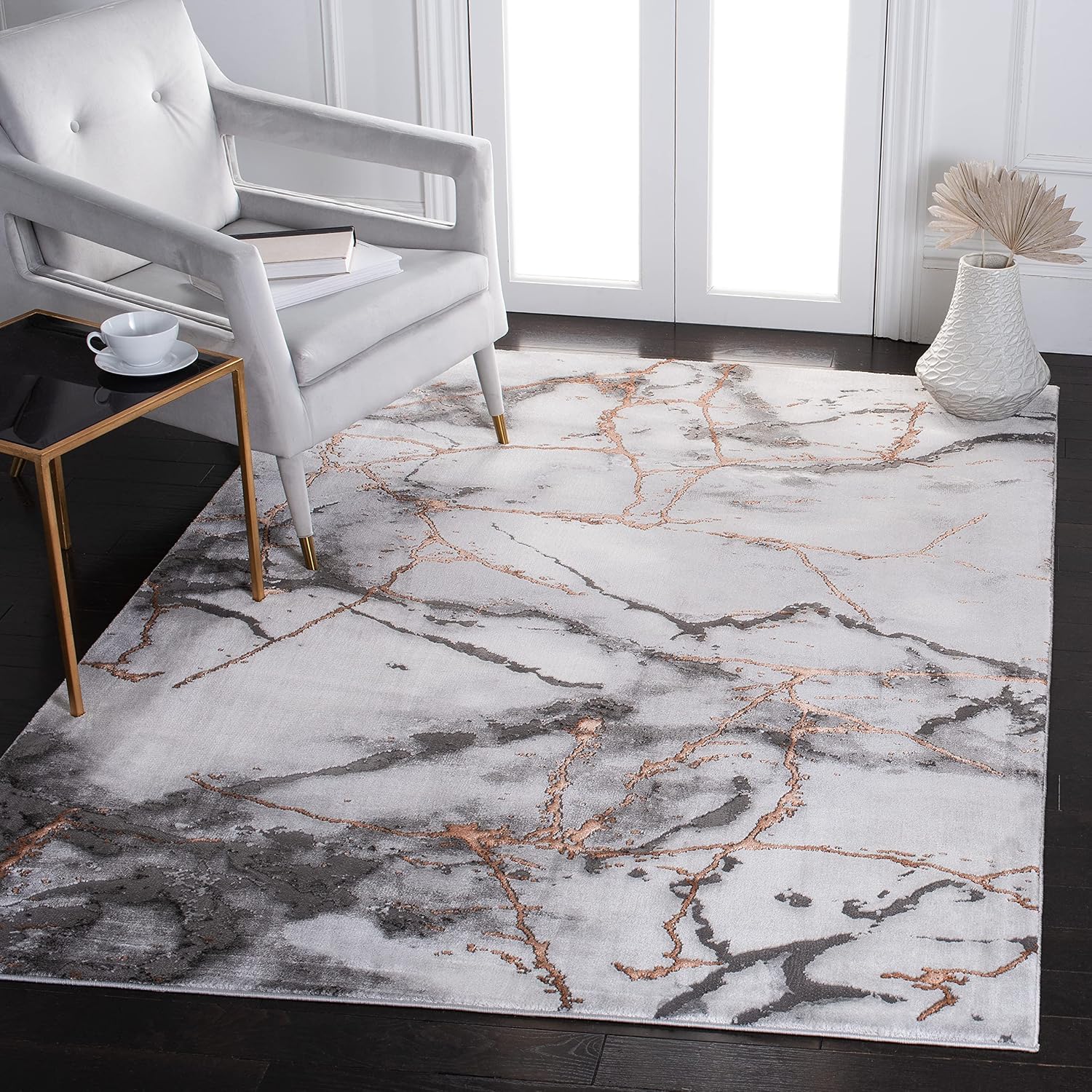 SAFAVIEH Craft 9×12 Grey Orange Abstract Area Rug – Modern Marble Pattern, Non-Shedding, Easy Care for Living Room, Bedroom