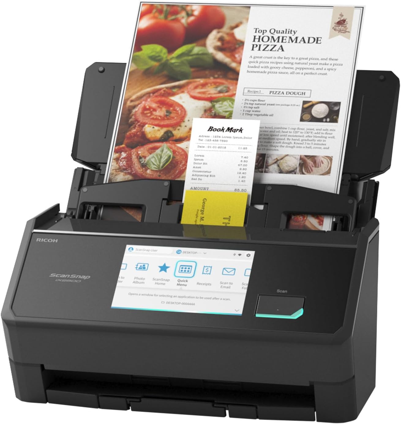 ScanSnap iX2500 Wireless/USB High-Speed Document, Photo & Receipt Scanner, Touchscreen, 100-Sheet ADF, Mac/PC, Black