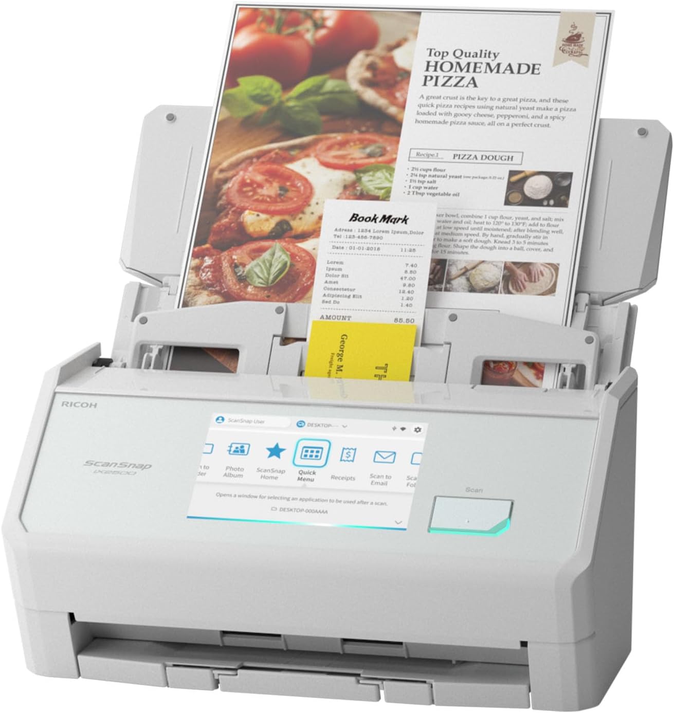 ScanSnap iX2500 Wireless/USB High-Speed Document, Photo & Receipt Scanner, Touchscreen, 100-Sheet ADF, Mac/PC, White