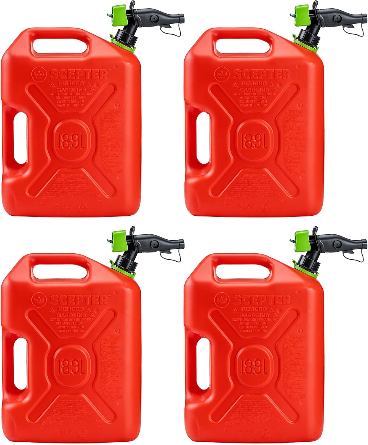 Scepter SmartControl 5 Gallon 18.9 Liter Plastic Dual Handle Diesel Gas Container Jug, 4 Pack, Red