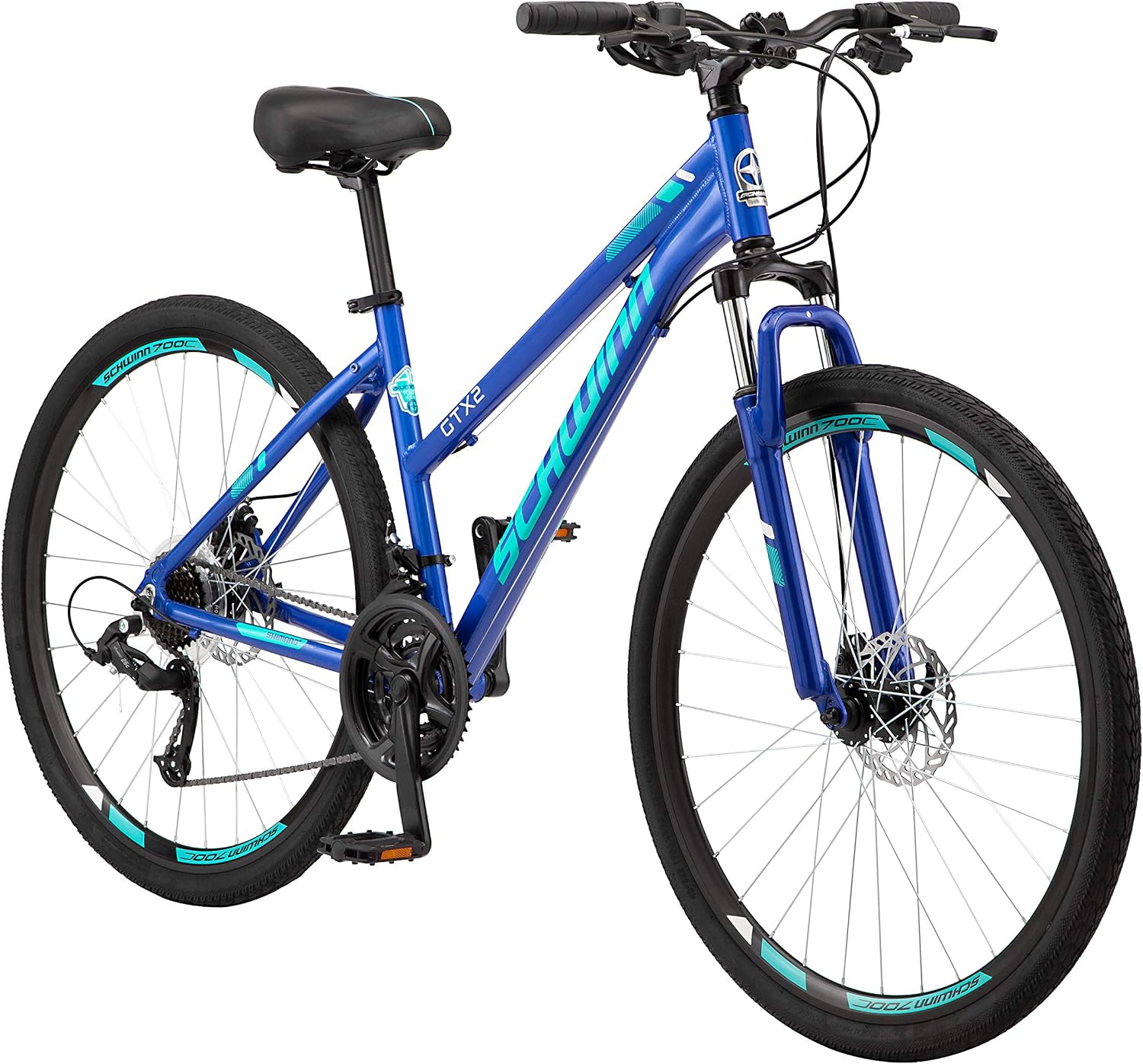 Schwinn GTX 2.0 Comfort Hybrid Bike for Adults – Dual Sport Bicycle, 700c Wheels, 17.5″ Aluminum Frame, Step-Through/Over, Blue