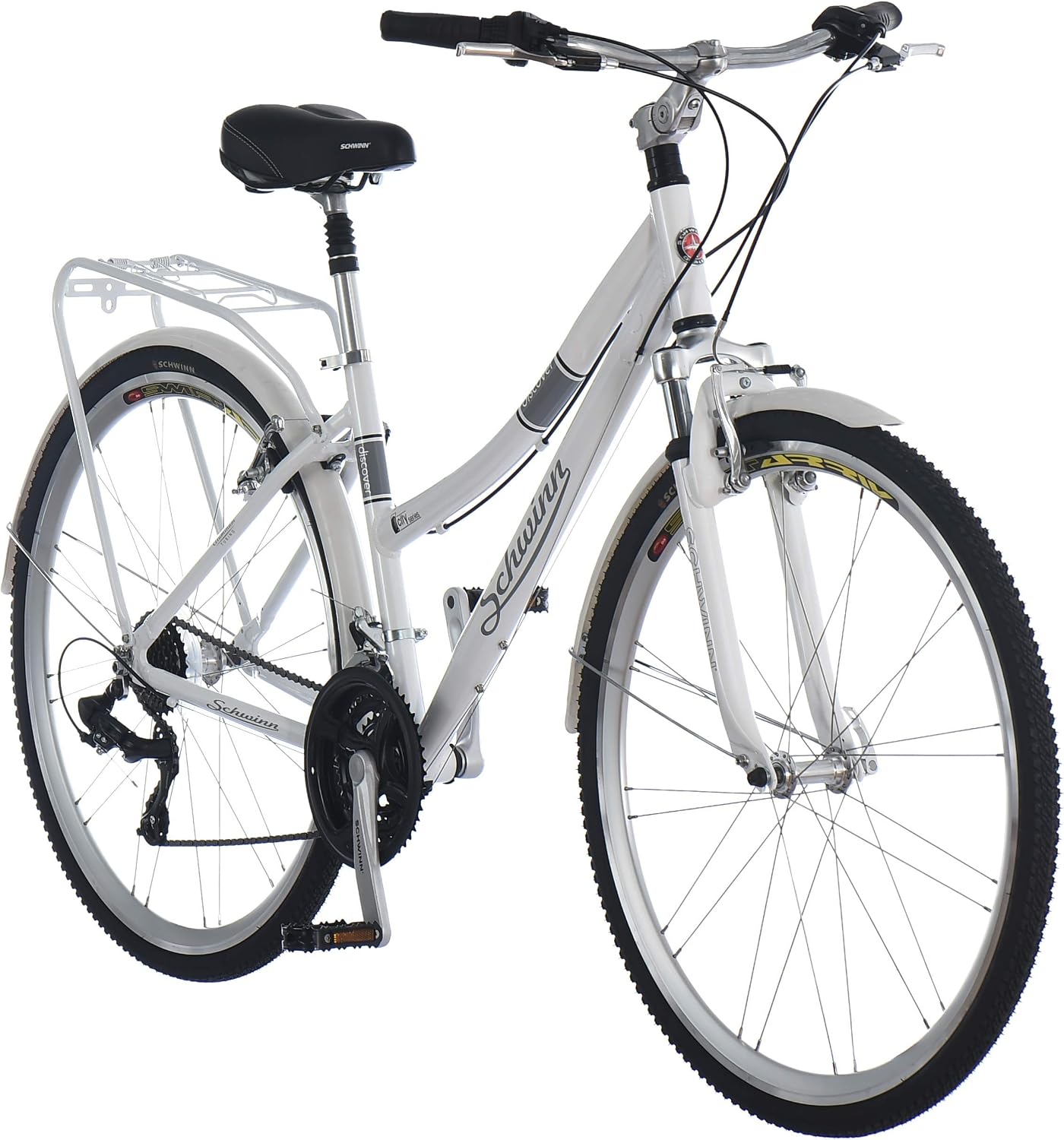 Schwinn Hybrid Bike, 17-Inch Step-Through Frame, Lightweight Commuter Bicycle for Men & Women, White/Discover