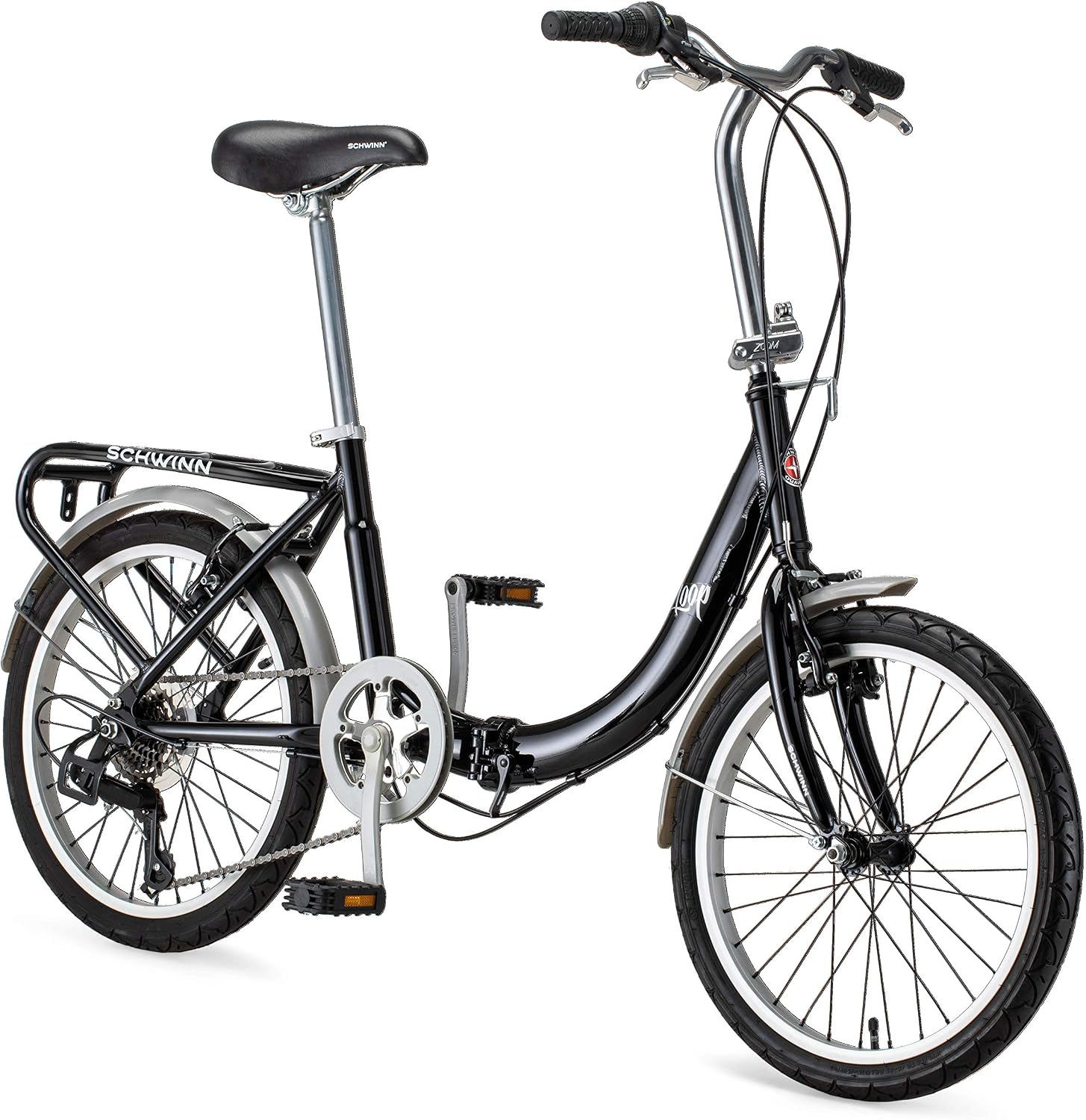 Schwinn Loop Folding Bike, 20″ Wheels, Compact Lightweight Adult Bicycle, Easy Storage & Portable Design, Black