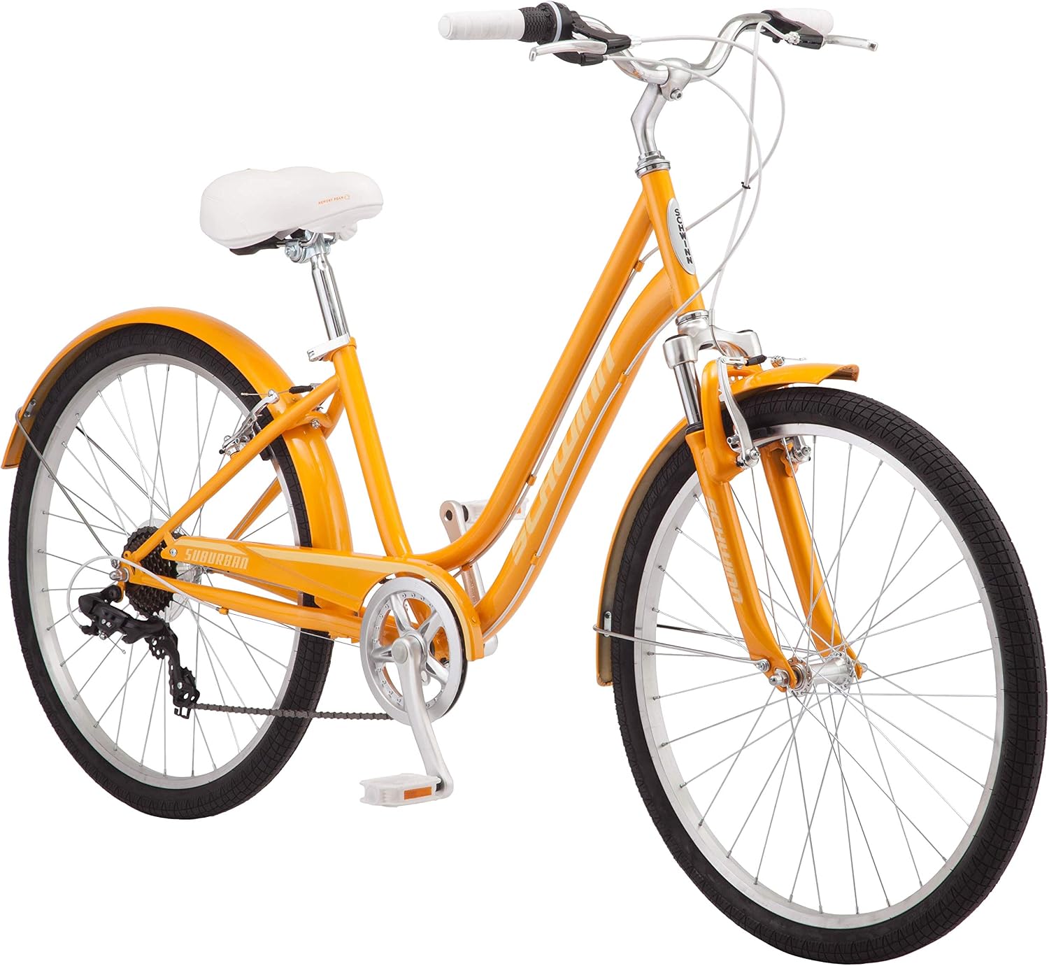Schwinn Suburban Comfort Bike for Adults – 26″ Wheels, 7-Speed, 16-Inch Aluminum Frame, Linear Alloy Brakes, Orange